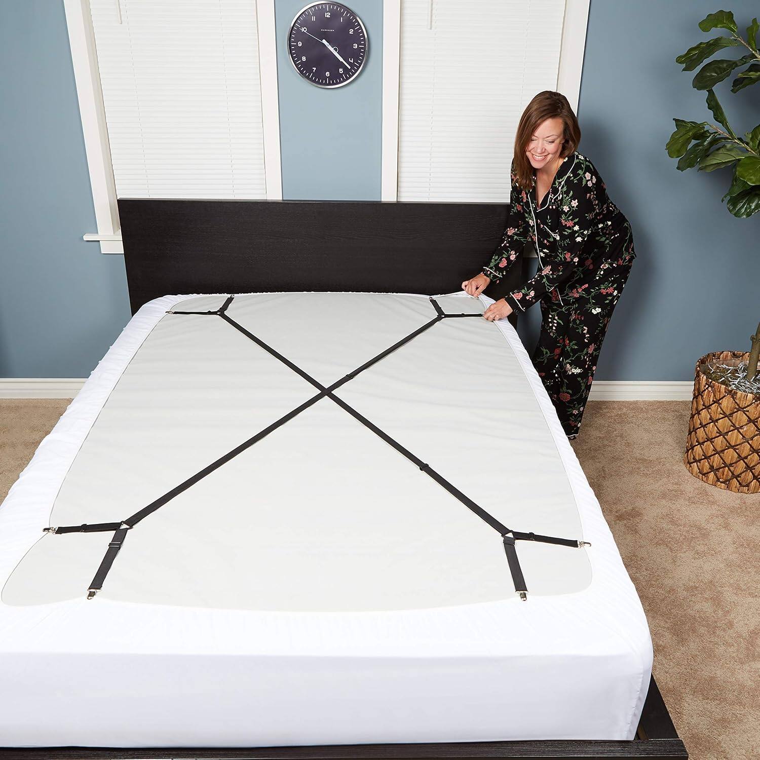 Alt View 1. FeelAtHome - Bed Sheet Holder Straps Criss-Cross - Sheets Stays Suspenders Keep Fitted/Flat Bedsheet in Place - Bed Sheet Strap - Black.