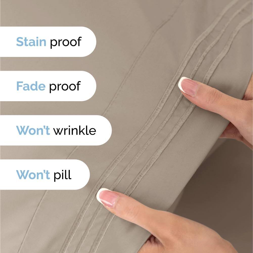Stain proof  
Fade proof  
Won't wrinkle  
Won't pill