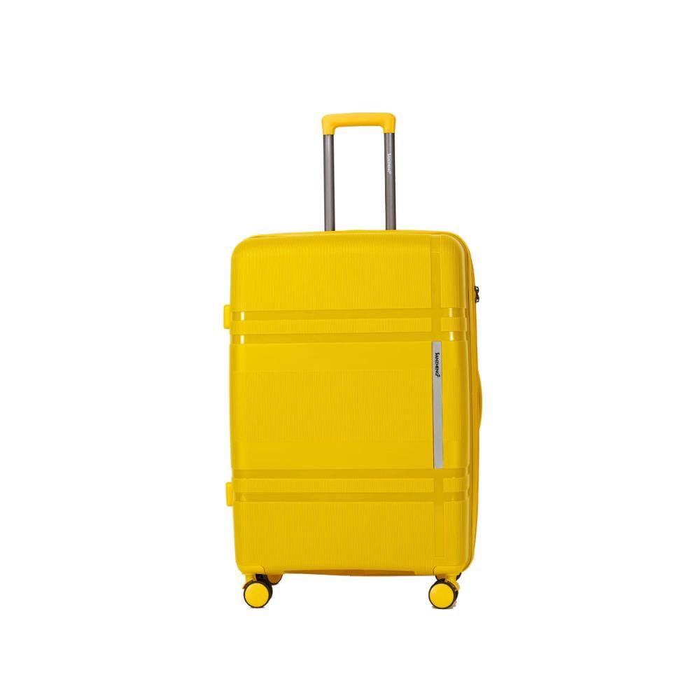 Angle. BreeBe - 6 Piece Expandable Hard Shell Luggage Set with Spinner Wheels, Lightweight Carry On Travel Suitcase with Lock - Yellow.