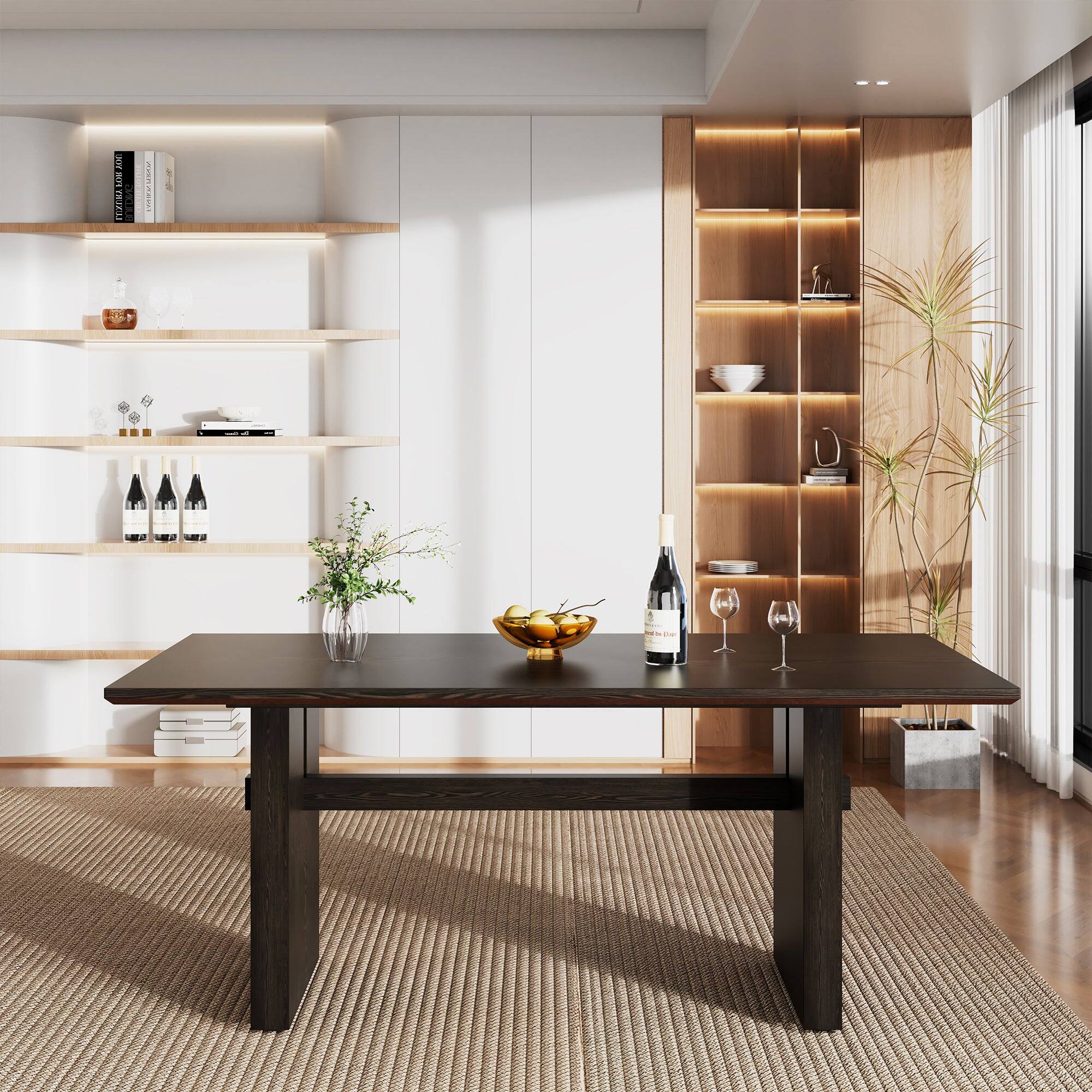 Alt View 2. Boyel Living - 70.86 Inch Black Wood Double Pedestal Dining Table Seats 6 Modern Rectangular MDF Table - Black.