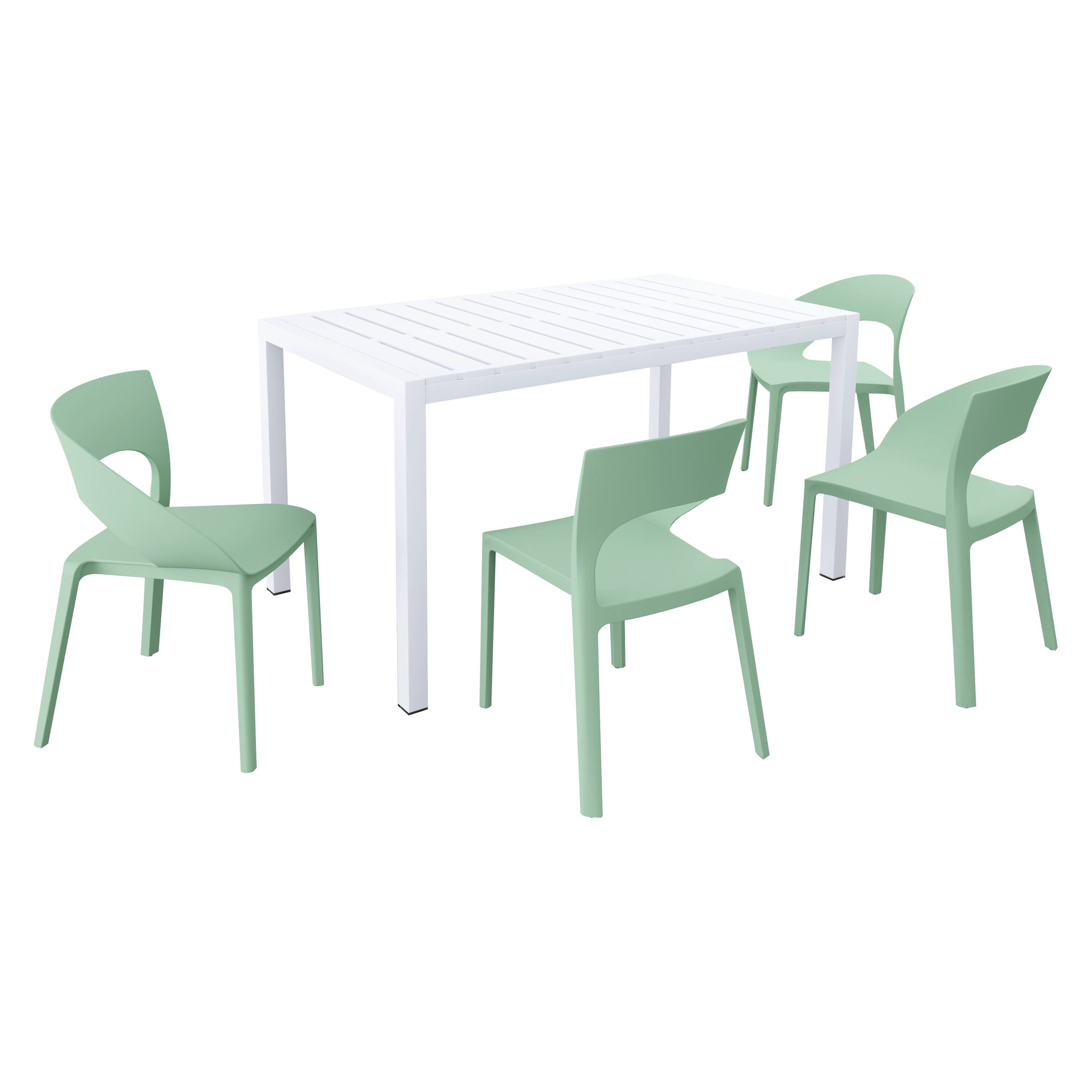 Mondawe - 5-Piece Outdoor Dining Set – 55 Inch Table with 4 PP Chairs, Lightweight PP Tabletop with Metal Frame - Green+White