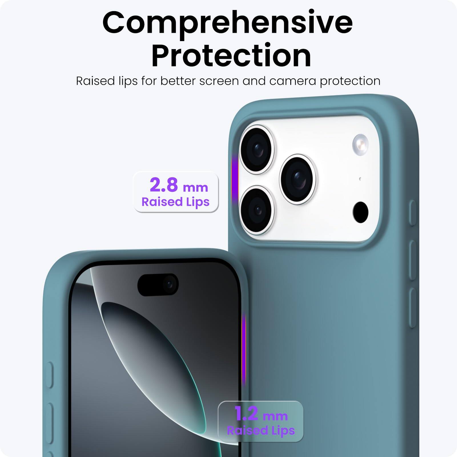 Comprehensive Protection

Raised lips for better screen and camera protection

2.8 mm Raised Lips

1.2 mm Raised Lips