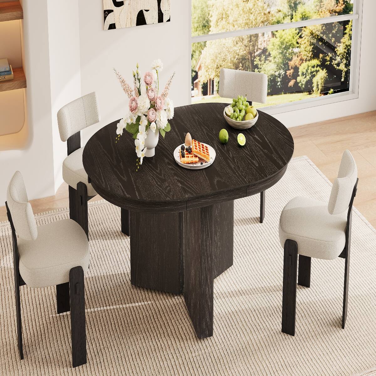 Angle. Loheer - Loheer Extendable Oval Dining Table, Espresso Modern Farmhouse Table with Pedestal Base - Espresso.