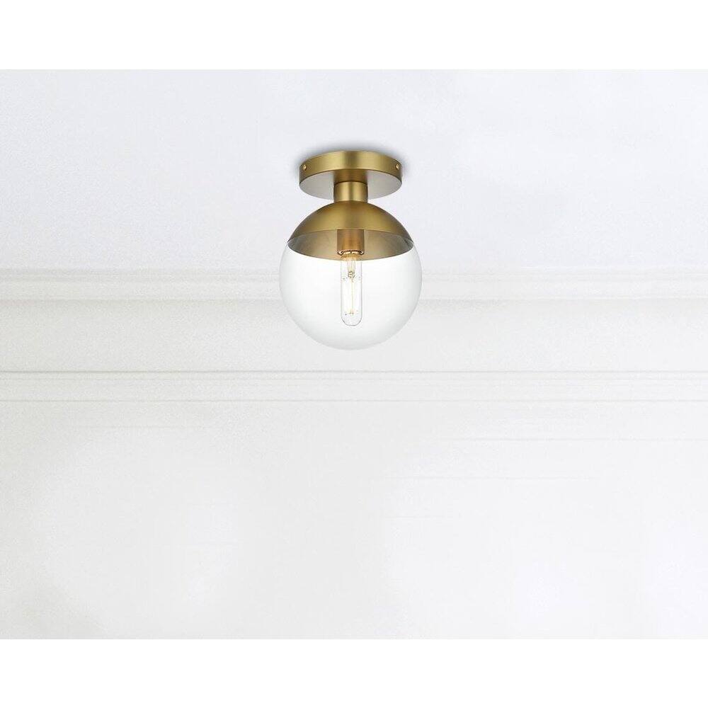 Alt View 5. Living District - Eclipse 8 Inch Flush Mount Ceiling Light Clear Shade in Chrome - Satin Gold And Clear.