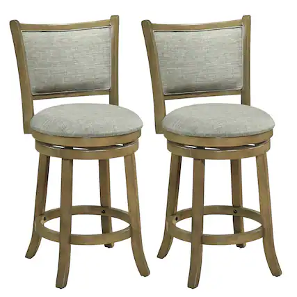 Front. Costway - Costway 25"Swivel Bar Stools Set of 2, with Backrests and Wood Frame,Upholstered Bar Chairs - Antique Gray,Light Gray.