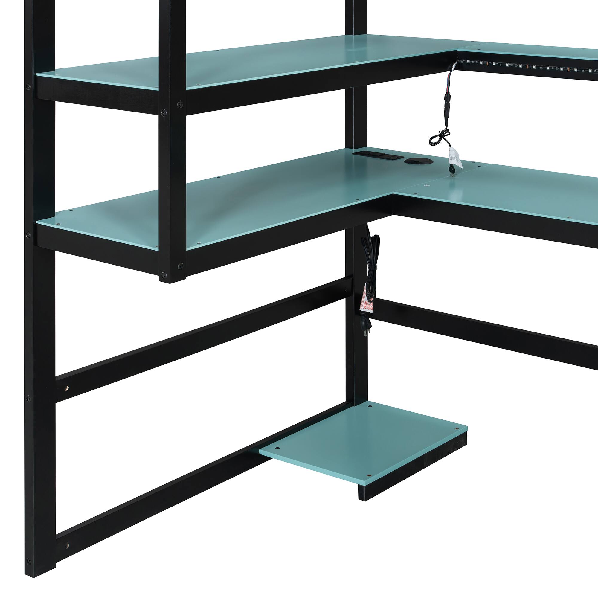 Alt View 5. Anysun - Twin Size Wood Loft Bed with Desk,Side storage rack,Multi-storage Shelves and RGB Light,Cloud - Blue.