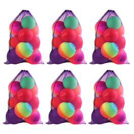 GSE Games & Sports Expert - 24"x36" Large Mesh Sports Ball Drawstring Bag for Gym Training, Football, Basketball, Swimming6 Pcs) - purple
