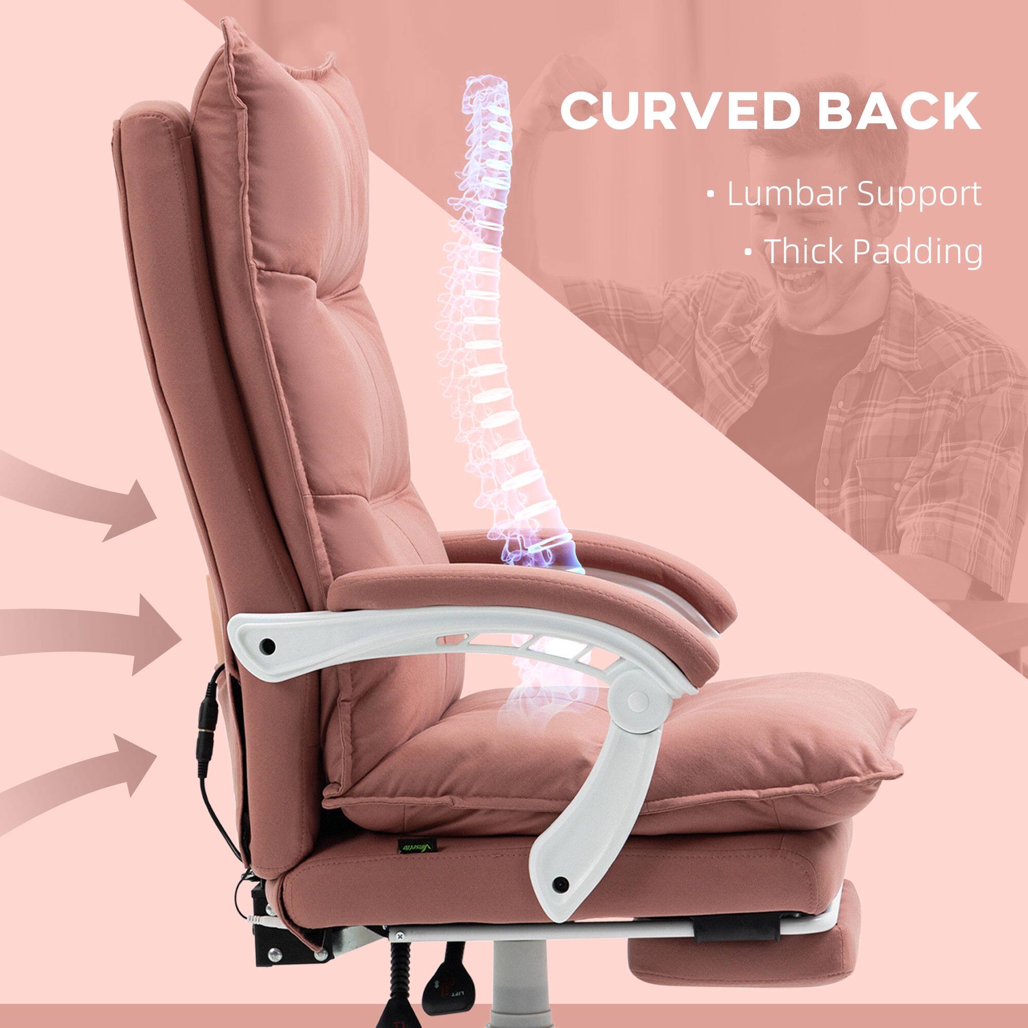 The text on the image is:

- CURVED BACK
- Lumbar Support
- Thick Padding