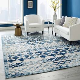 Modway - Reflect Giada Abstract Diamond Moroccan Trellis Indoor/Outdoor Area Rug - Ivory and Blue