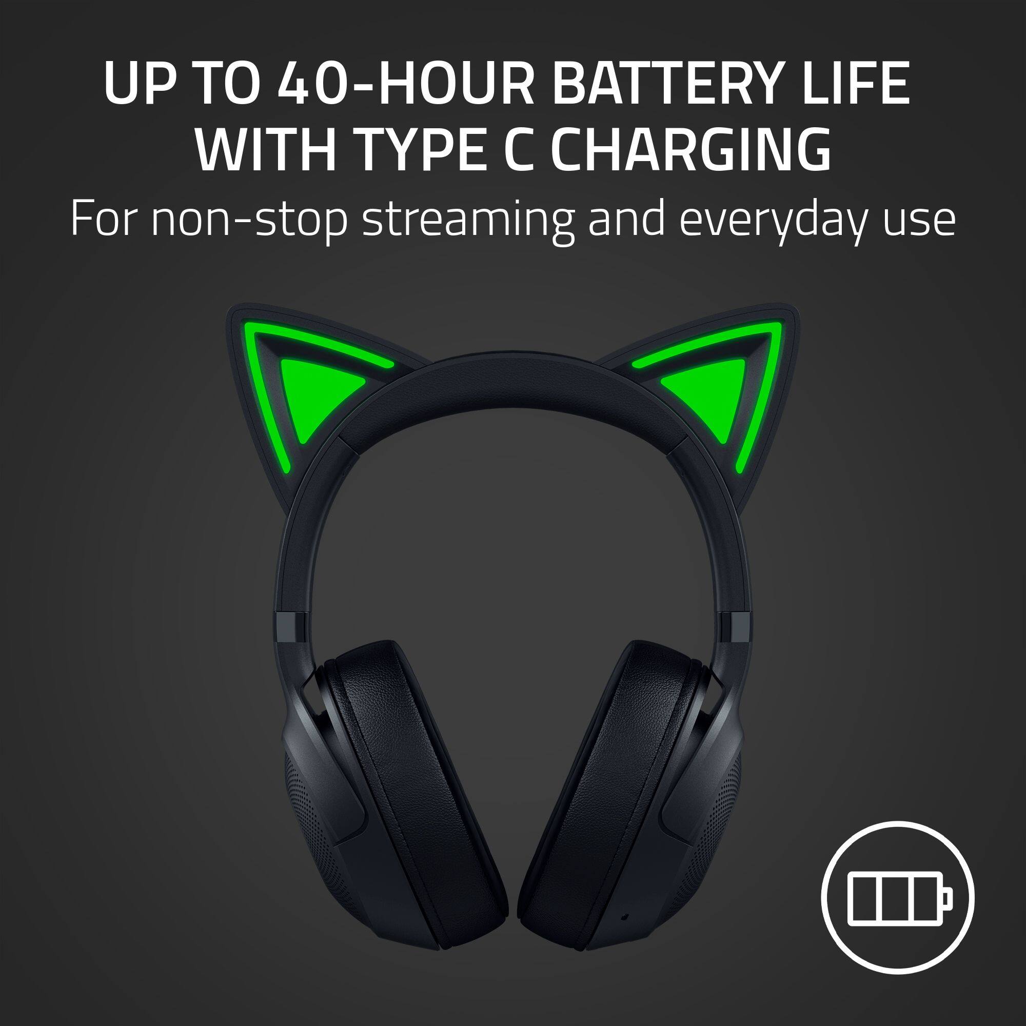 UP TO 40-HOUR BATTERY LIFE WITH TYPE C CHARGING For non-stop streaming and everyday use