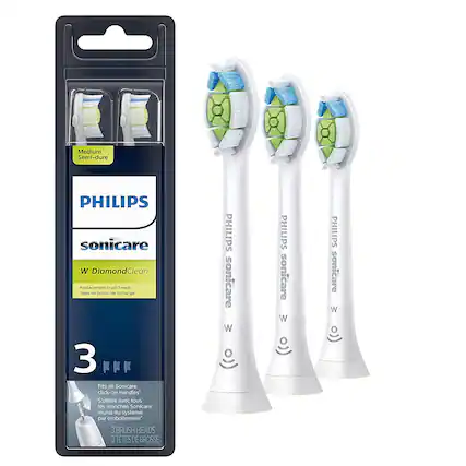 Medium Semi-dure
PHILIPS sonicare
W DiamondClean
Replacement brush heads
Têtes de brosse de rechange
3
Fits all Sonicare click-on handles
S'installe avec tous les manches Sonicare munis du système par emboltement
3 BRUSH HEADS
3 TÊTES DE BROISSE