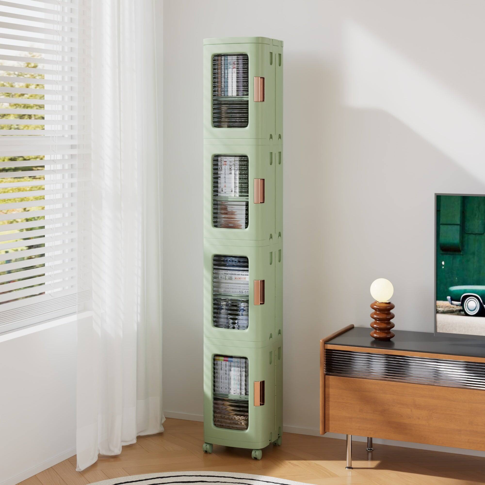 Alt View 5. Vecelo - Slim Bathroom Floor Storage Cabinet, Bathroom Storage Cabinet, Freestanding Bathroom Cabinet, Foldable Storage Unit - Light Green.