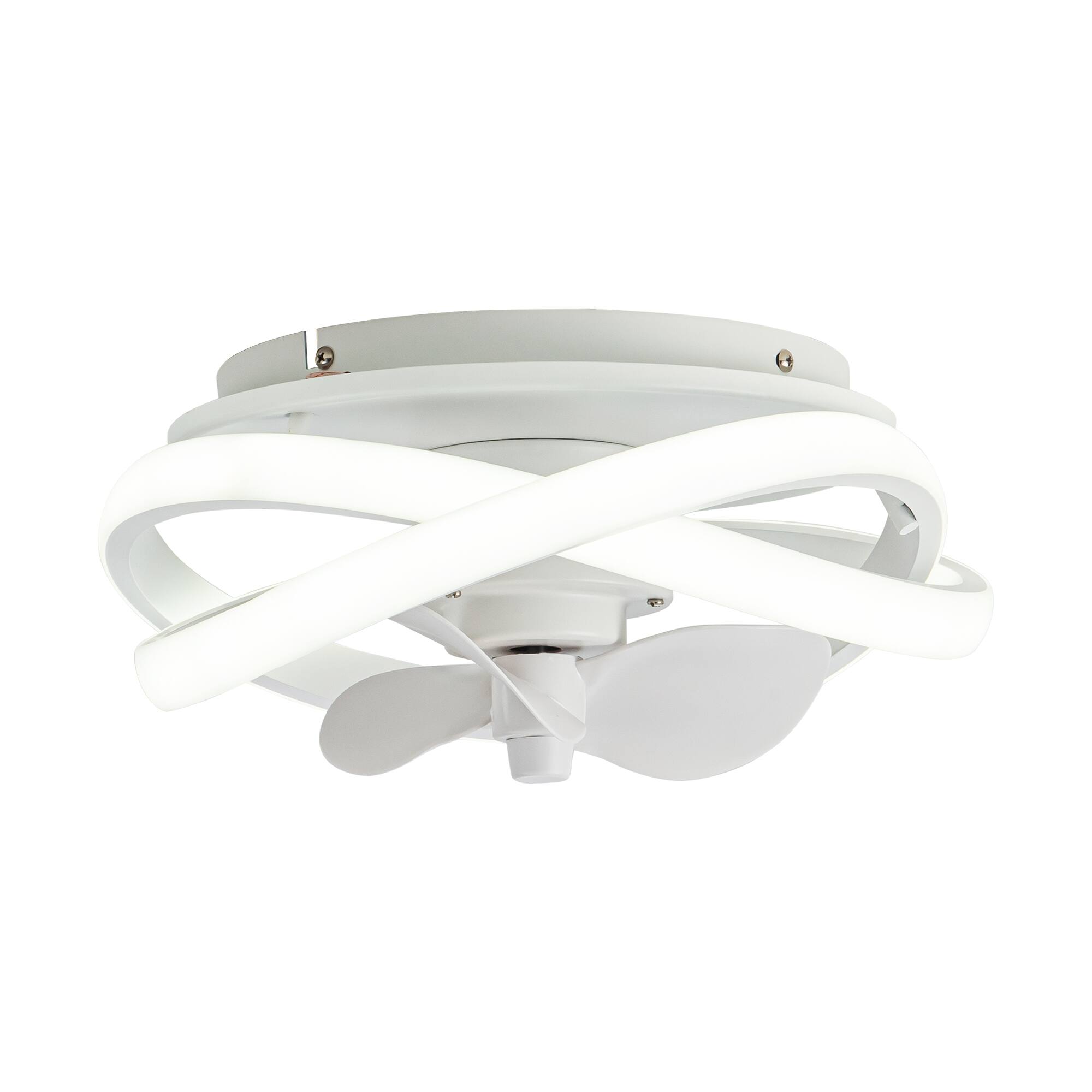 Alt View 3. Parrot Uncle - 12.5" Modern White Flush Mount Ceiling Fan with LED Light - Matte White.