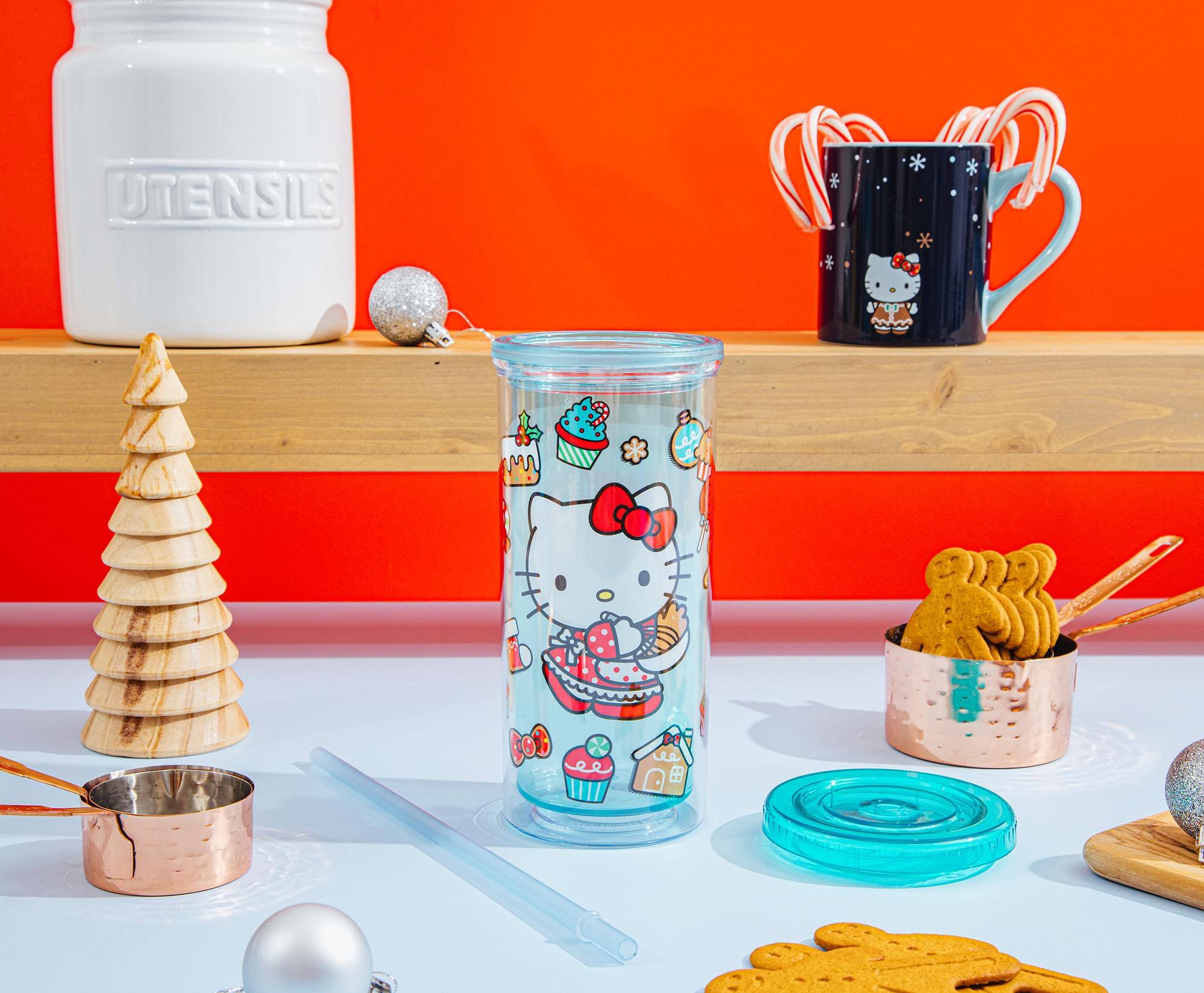 Alt View 5. Silver Buffalo - Sanrio Hello Kitty Holiday Baking 20-Ounce Carnival Cup With Lid and Straw - Aqua.