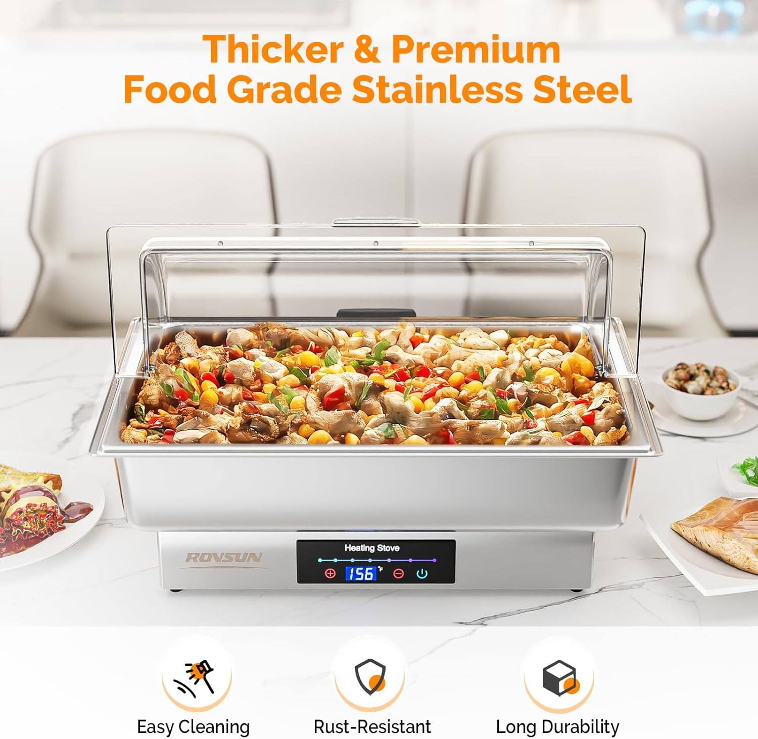 Thicker & Premium Food Grade Stainless Steel  
RONSUN Heating Stove  
156  
Easy Cleaning  
Rust-Resistant  
Long Durability