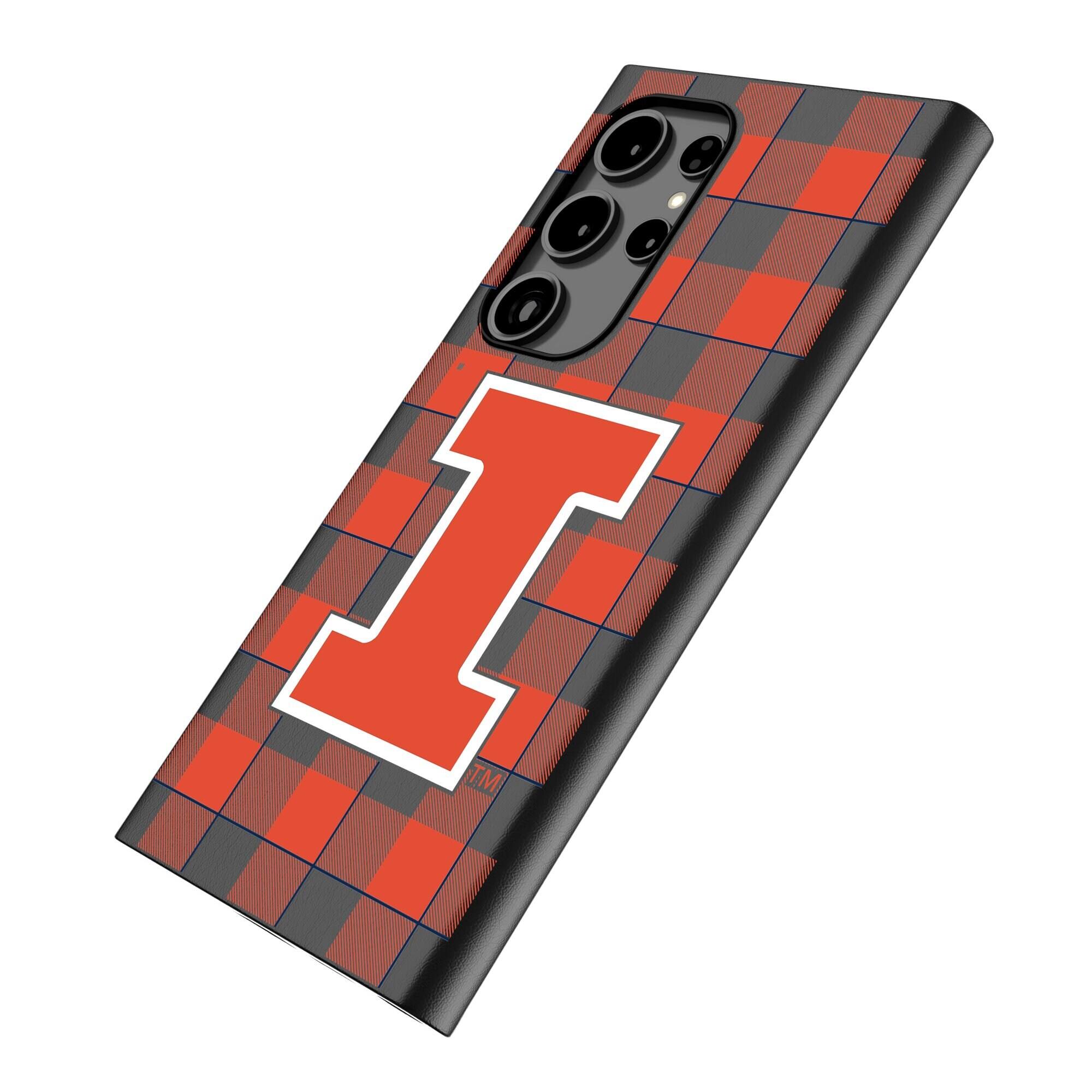 Alt View 1. Keyscaper - Illinois Fighting Illini Plaid Galaxy Magnetic Bump Case - S25 - Black.