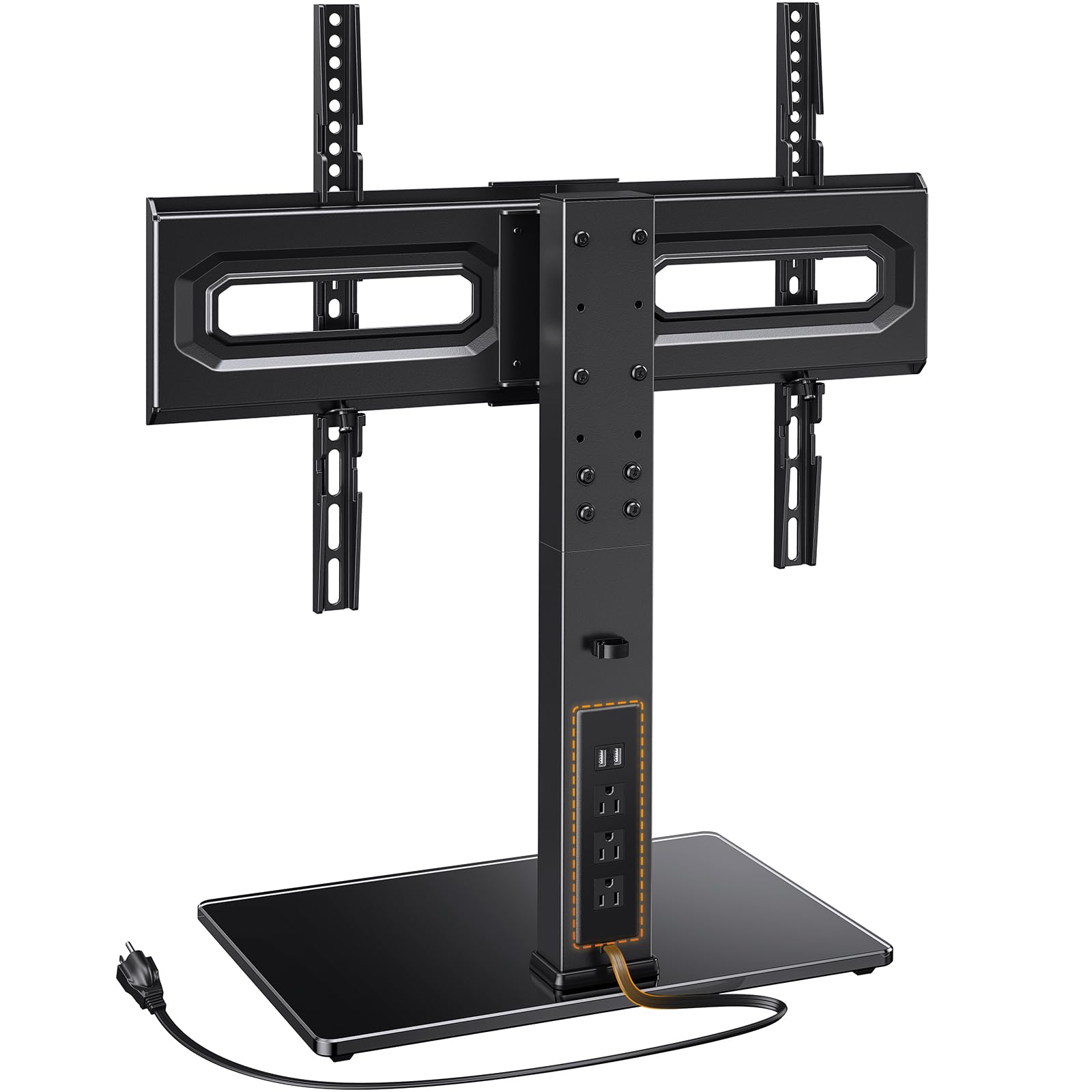 Hanke - Universal Swivel Tv Stand Base For 32- Tvs Height Adjustable Table Top Mount With Tilt Tempered Glass Holds - 32-80 inch with Power Outlet