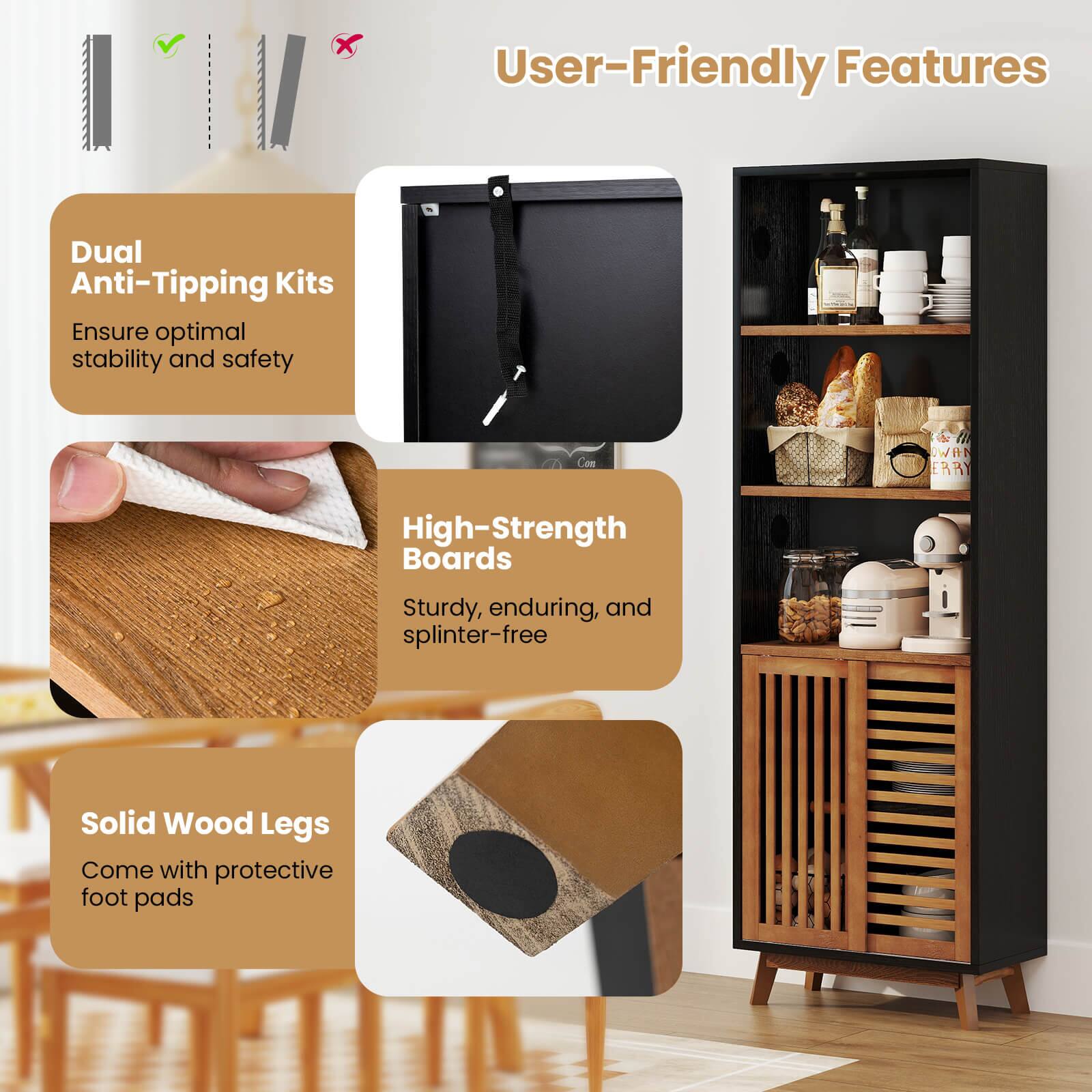 User-Friendly Features

- Dual Anti-Tipping Kits  
  Ensure optimal stability and safety

- High-Strength Boards  
  Sturdy, enduring, and splinter-free

- Solid Wood Legs  
  Come with protective foot pads