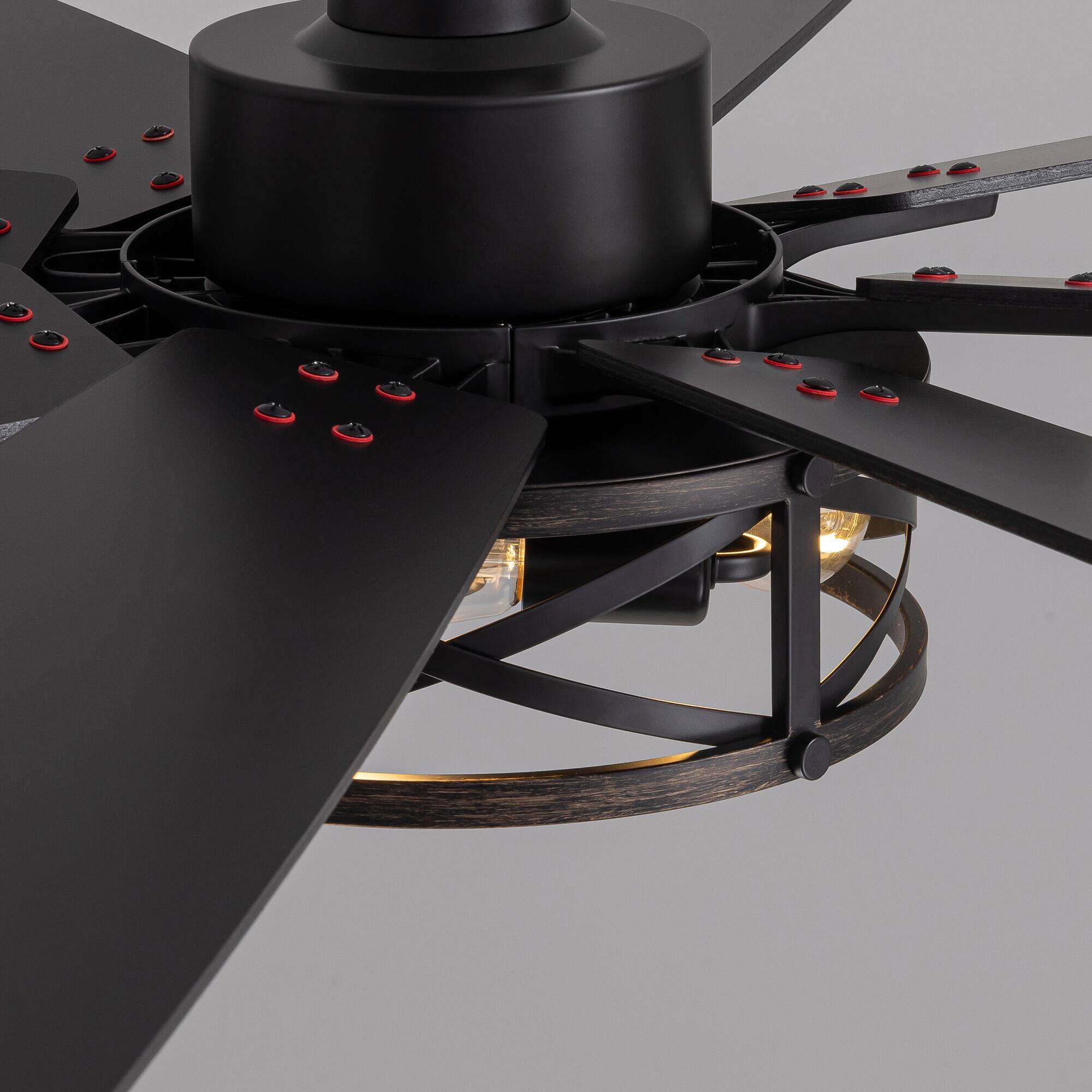 Alt View 8. Siljoy - 72-Inch Industrial Caged Ceiling Fan with Light - 8 Weathered Gray Blades, Reversible Motor & Adjustable Downrod Mount.