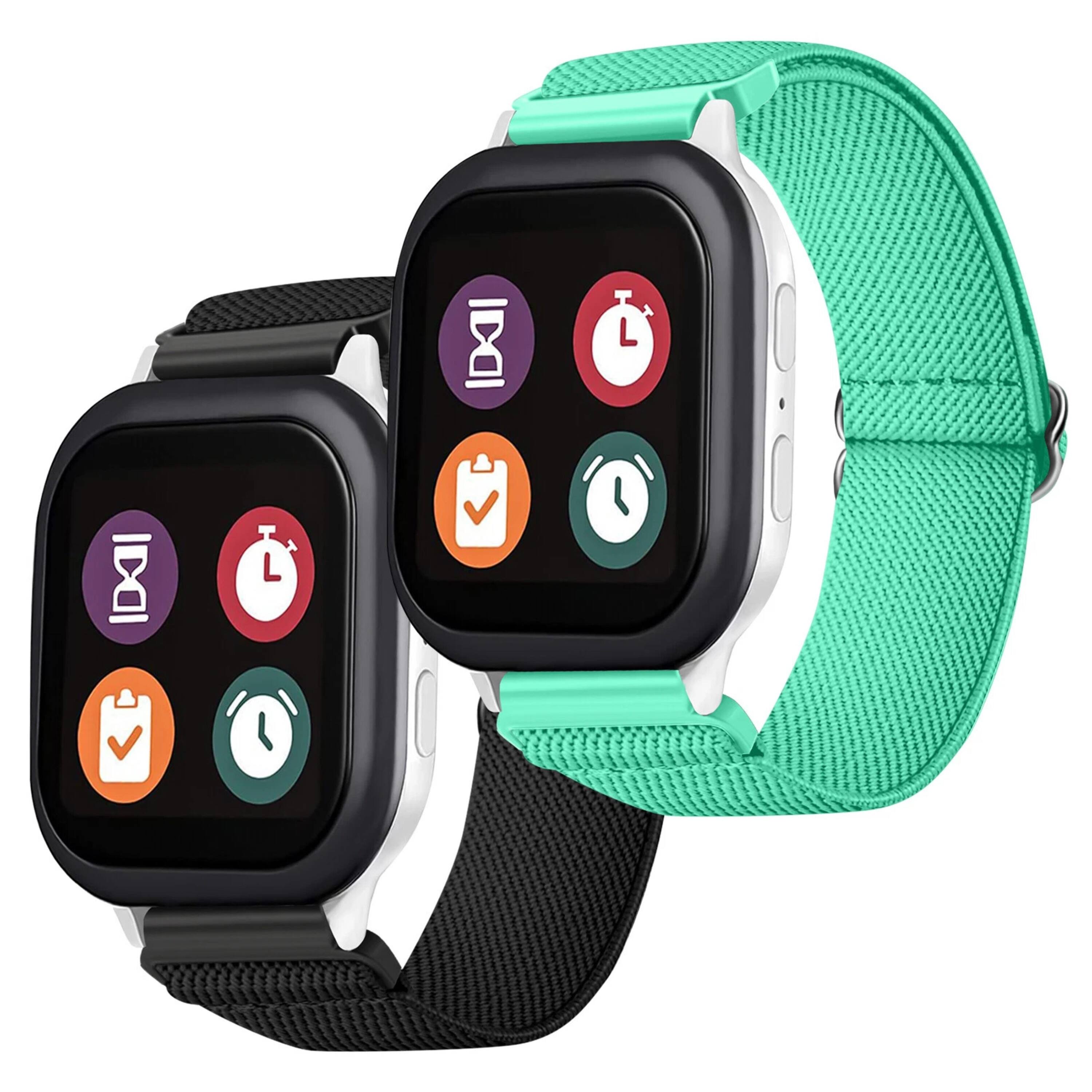 Front. Kitcheniva - Soft Nylon Stretch Bands For Verizon Gizmo Watch 1 and 2 Black Teal 2-Pack - Black Teal.