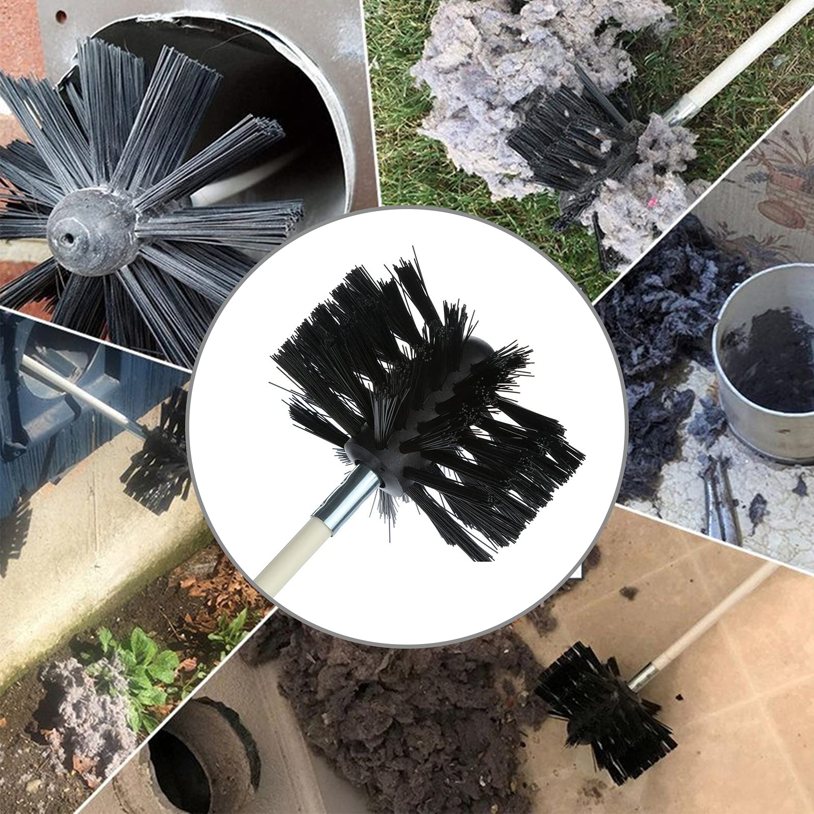 Left. JETRANSPORT - 25 Feet Stove Pipe Clean Brush Extension Rods Flexible Fireplace Chimney Rod Rotary Air Duct Dryer Vent - 18 Rods / 25 Feet Length.