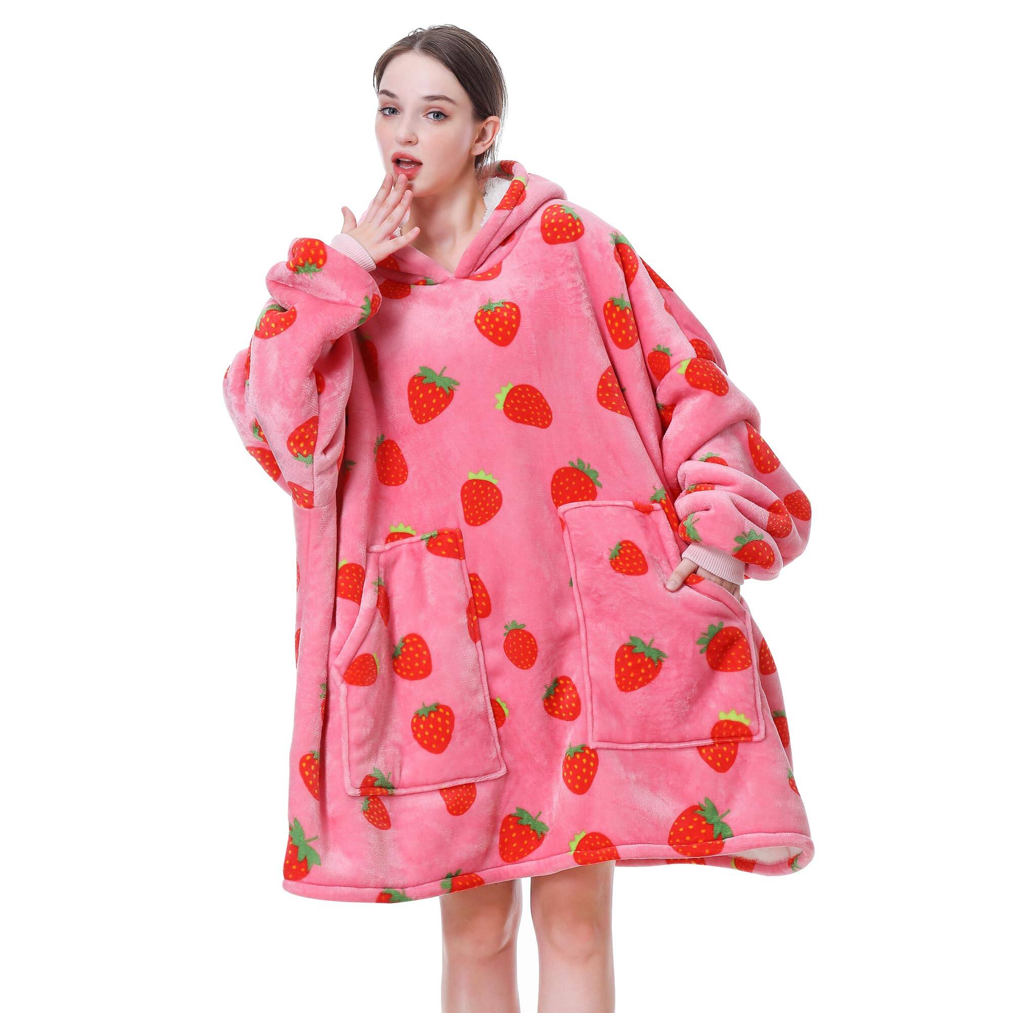 Alt View 2. NICHOLAS KLEIN - Strawberry Blanket Hoodie Oversized Sherpa Wearable Hooded Warm Cozy Sweatshirt Gifts For Women Adult - Purple Dot/Kids Kids.