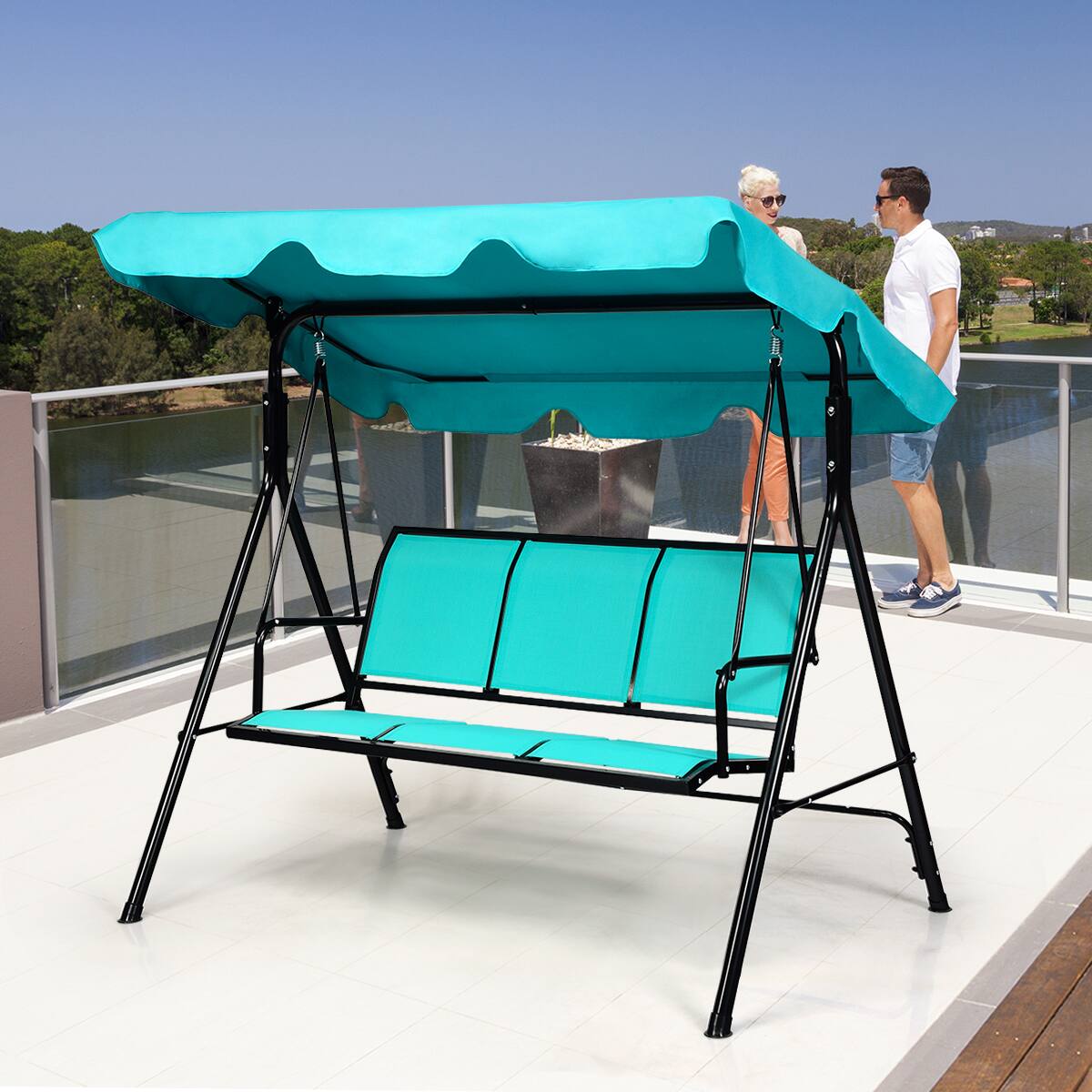 Alt View 7. Costway - Costway 3 Person Patio Swing Canopy Yard Furniture - Blue.