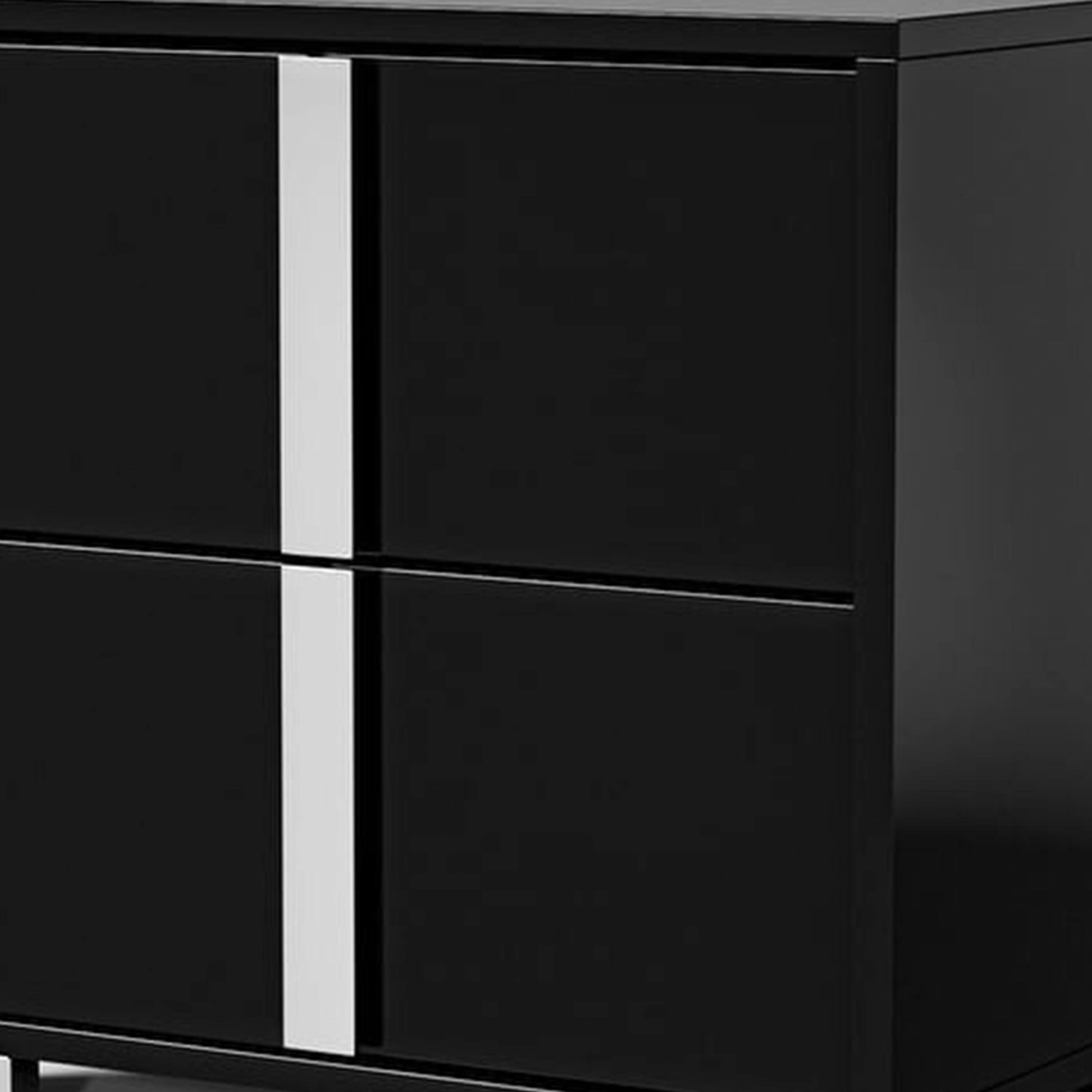 Alt View 1. Manhattan Lane - Suni Nightstand, Piano Black Wood with UV Finish, 2 Drawers, 24 Inch - Piano Black, Chrome.