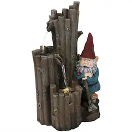 Sunnydaze - Resting Gnome Outdoor Water Fountain with LED Lights - 17 in - Gray