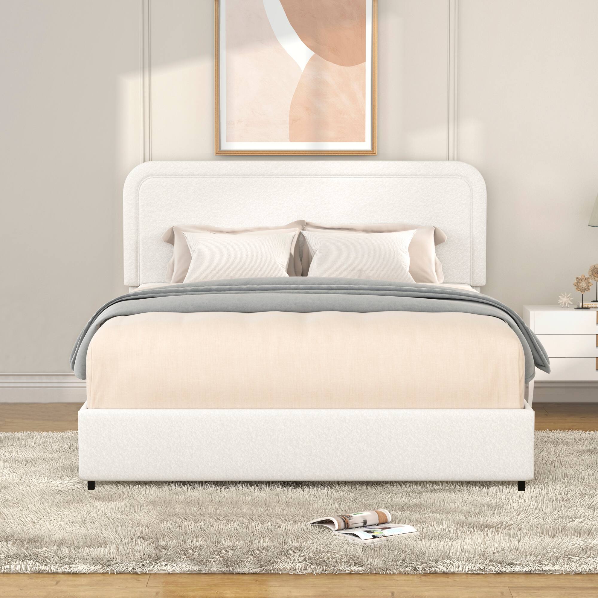 Alt View 7. GOODSILO - Queen Upholstered Platform Bed with 4 Storage Drawers & Tufted Headboard - Ivory.