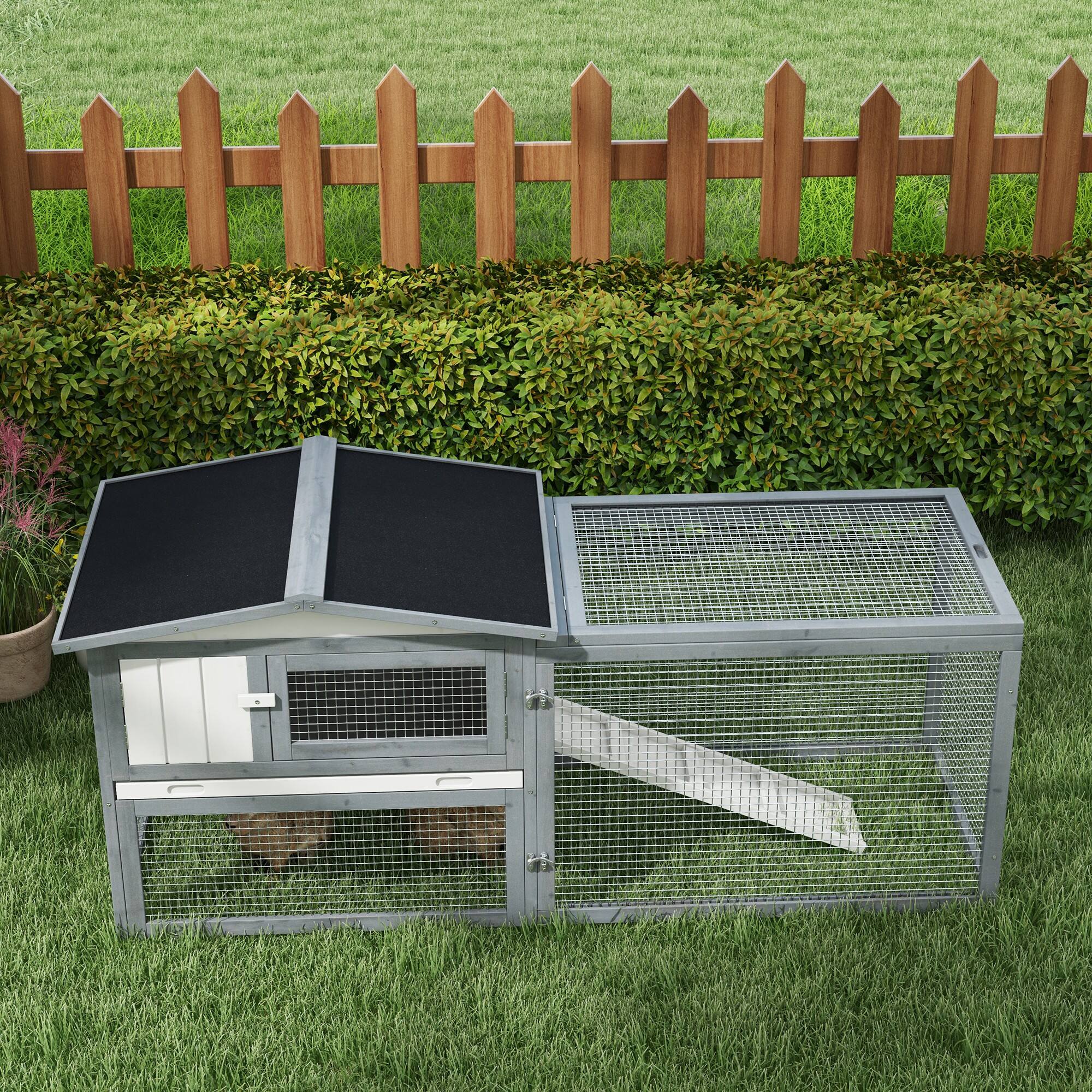 Alt View 4. Pawhut - Rabbit Hutch 2-Story Bunny Cage, Guinea Pig Cage Indoor Outdoor, Small Animal House with Slide Out Tray.