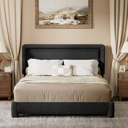 Front. Dyonery - Dyonery Queen-size bed frame, modern black bed frame with adjustable headboard, rounded soft corners,easy assembly. - Black.
