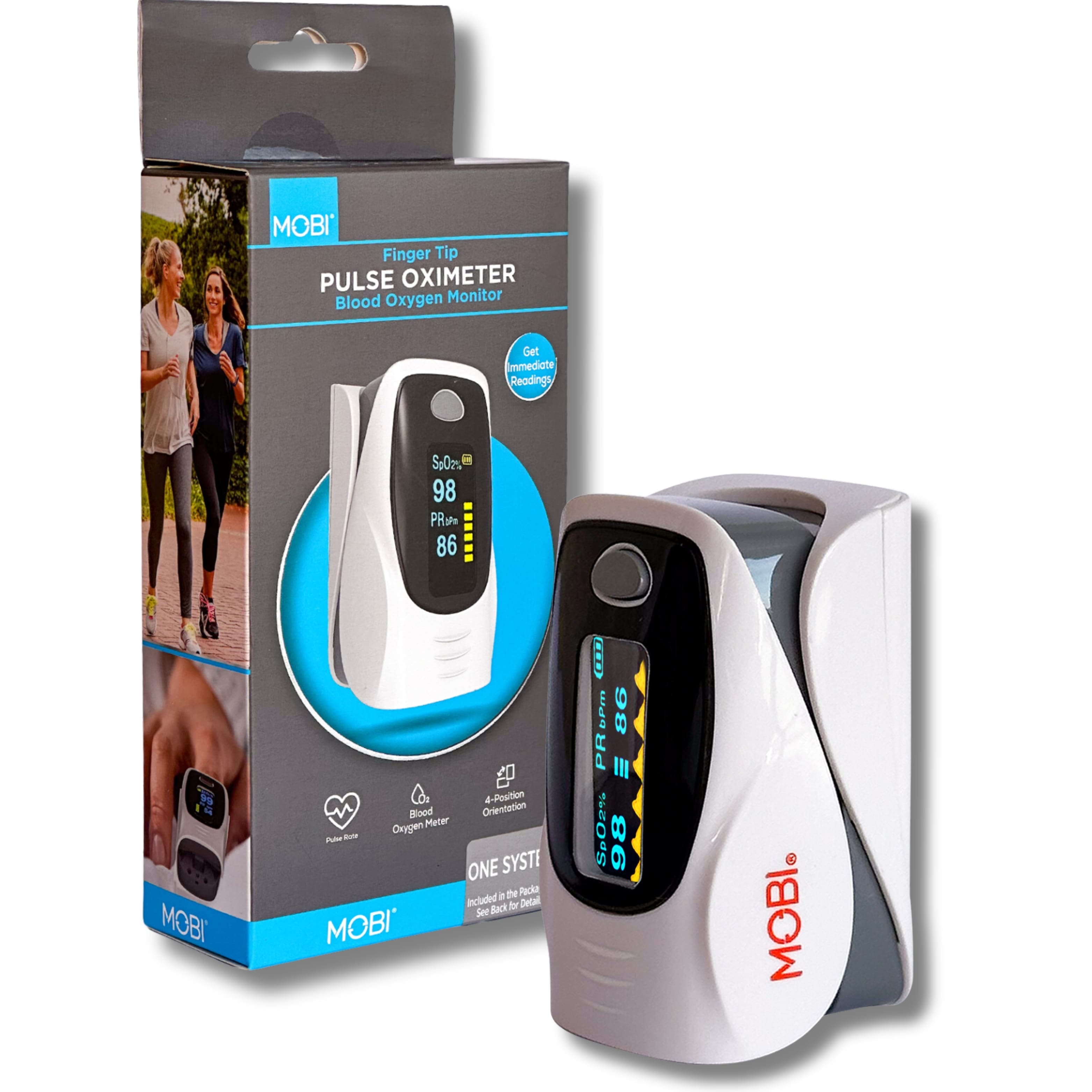 MOBI - Fingertip Pulse Oximeter Heart Rate & Oxygen Level Monitor - White