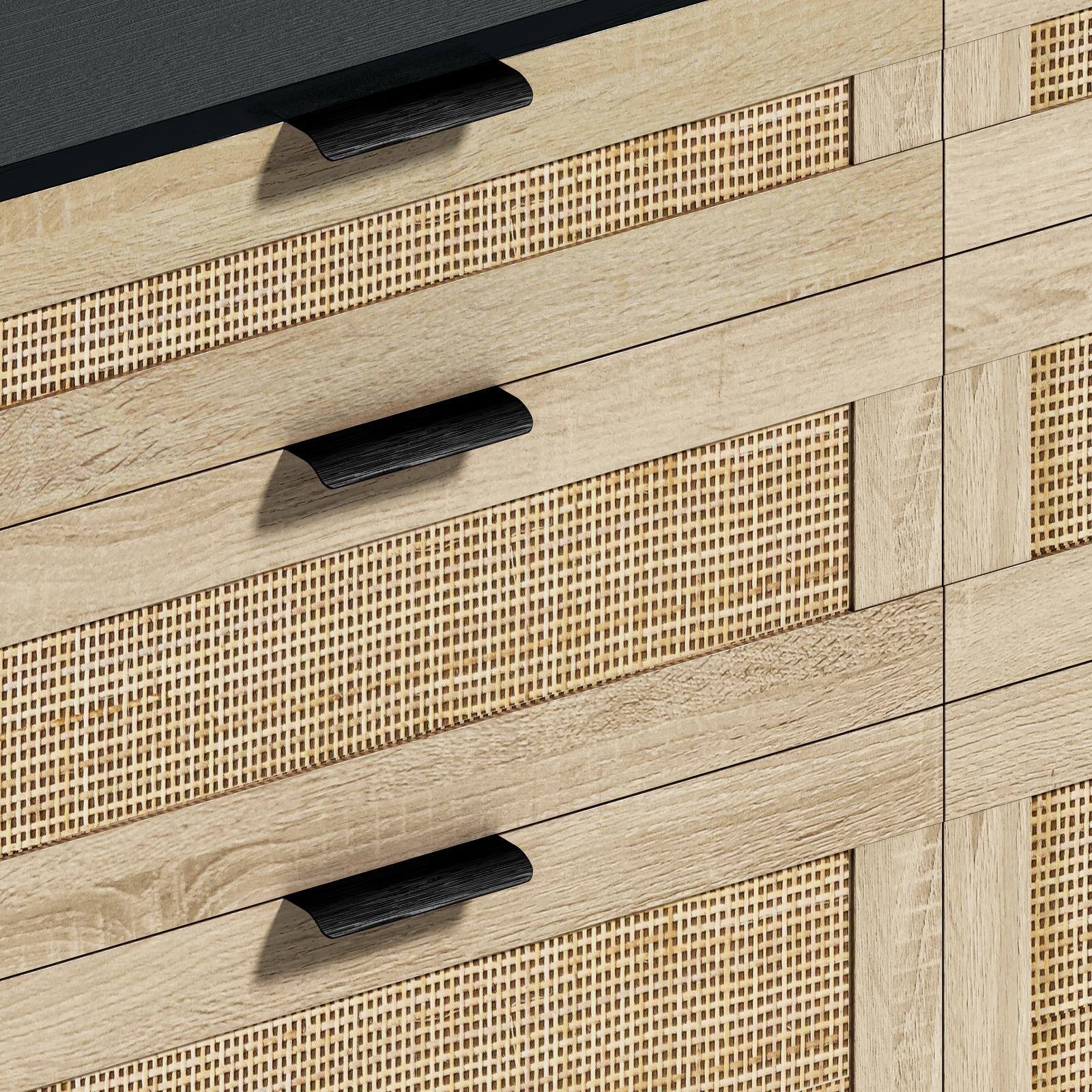 Alt View 7. Spaco - Spaco 51" Rattan 6-Drawer Dresser, Metal Handle, Wood Legs Storage Cabinet for Bedroom, Living Room, Hallway - Black.