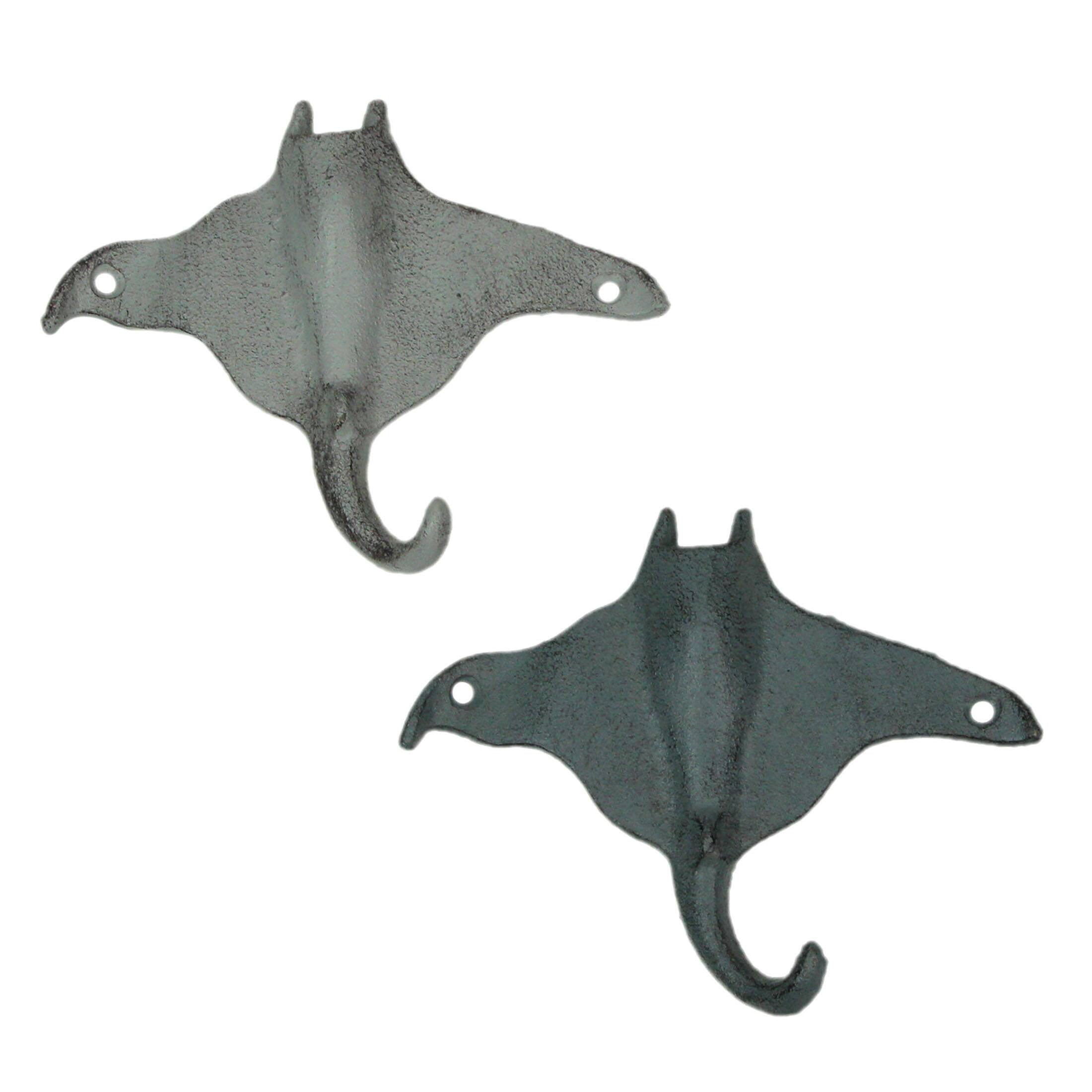 Front. Zeckos - Set of 2 Cast Iron Stingray Wall Hooks Blue Gray Coastal Nautical Decor - Multicolored.