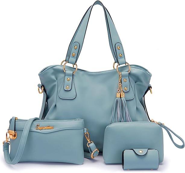 Front. Vulpecula Spade - Fashion Handbag for Women Shoulder Bag Top Handle Satchel Hobo Tote Bag Purse Set 4pcs - Skyblue.