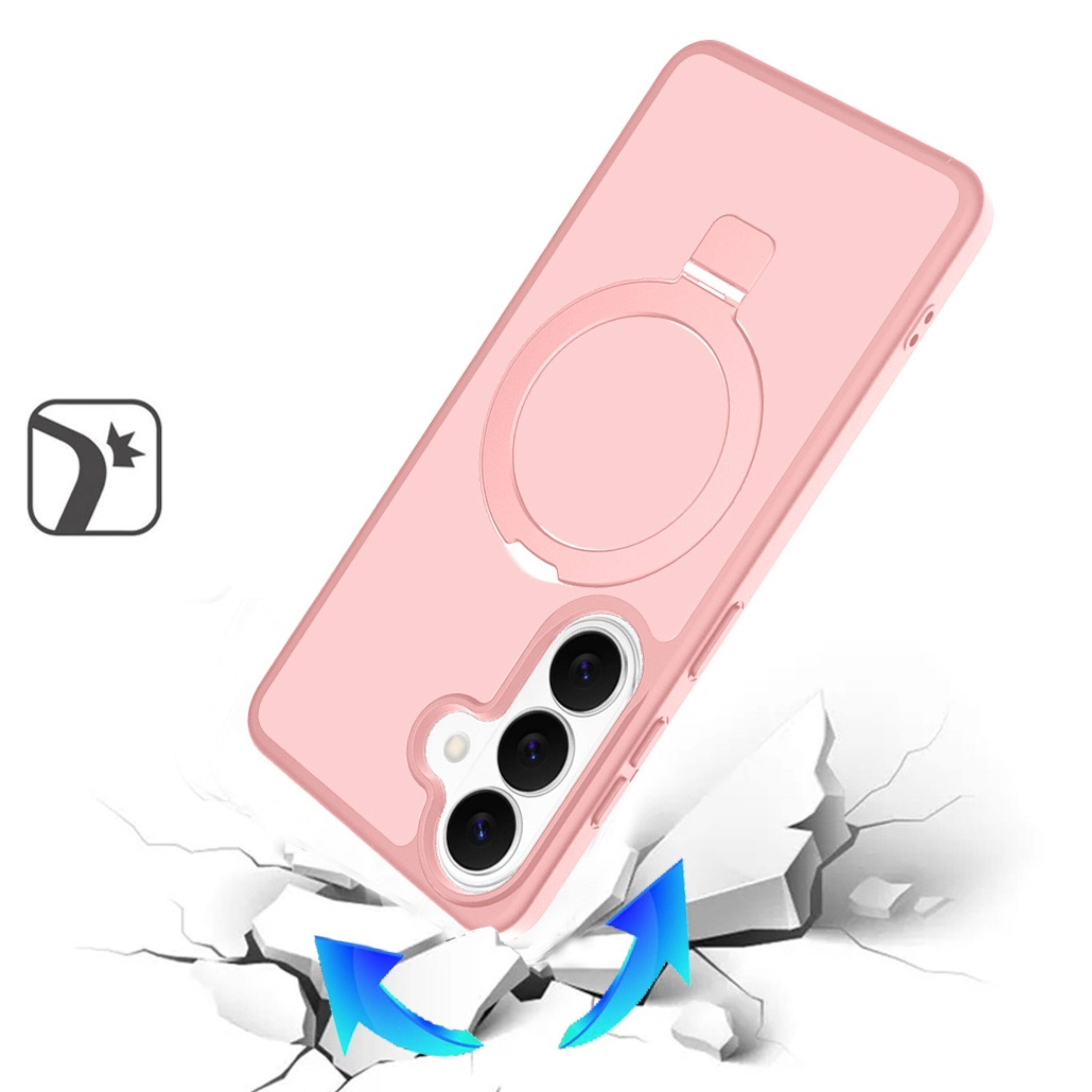 Angle. Kitcheniva - Rugged Metal Circle Ring Stand Phone Case With Tempered Glass For Samsung Galaxy S26+ Light Pink - Light Pink.