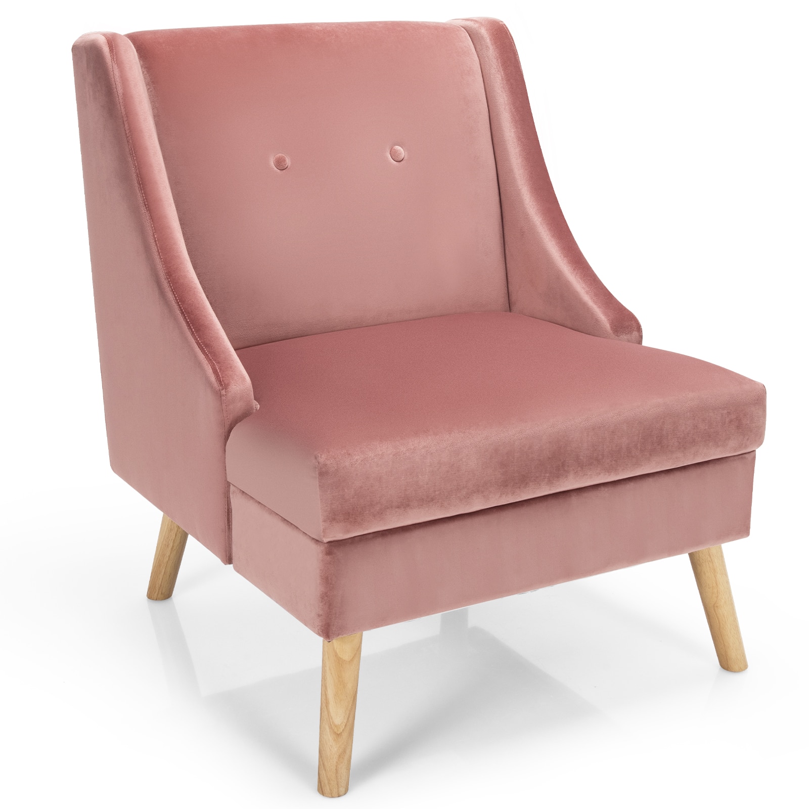 Front. Costway - Velvet Swoop Arm Accent Chair with Rubber Wood Legs - Pink.