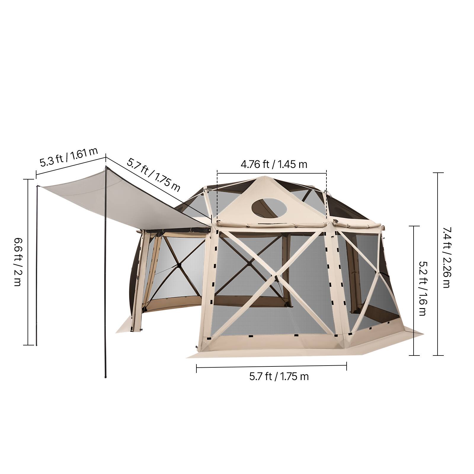 5.3ft/1.61m  
5.7ft/1.75m  
4.76ft/1.45m  
6.6ft/2m  
5.2ft/1.6m  
7.4ft/2.26m