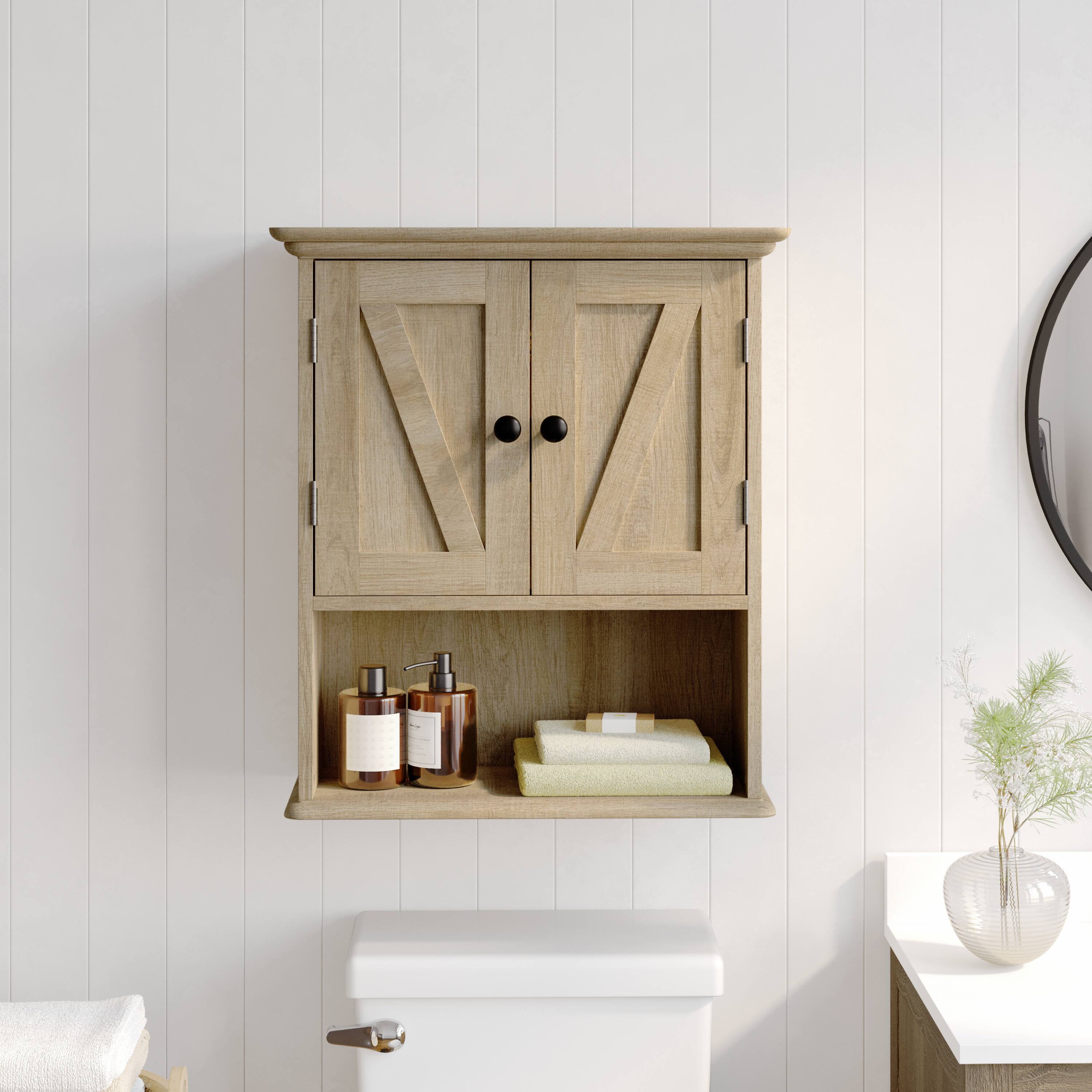 Alt View 1. Flash Furniture - Dune Farmhouse Wall Mounted Bathroom Medicine Cabinet Storage Organizer with 2 Magnetic Closure Doors, Adjustable Shelf, - Brown.