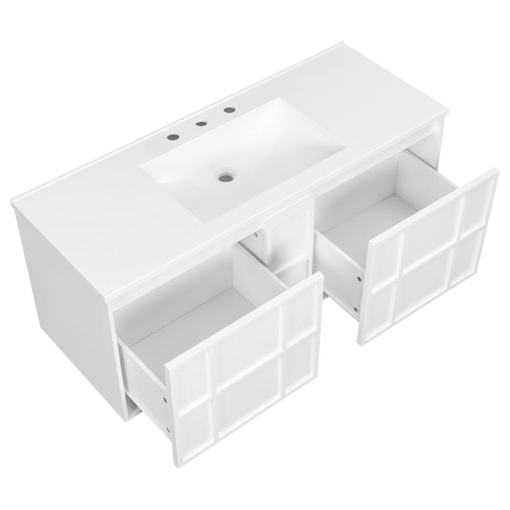 Alt View 9. Loheer - Loheer 48 inch wall mounted bathroom vanity White Floating MDF Cabinet with Composite Sink - White.