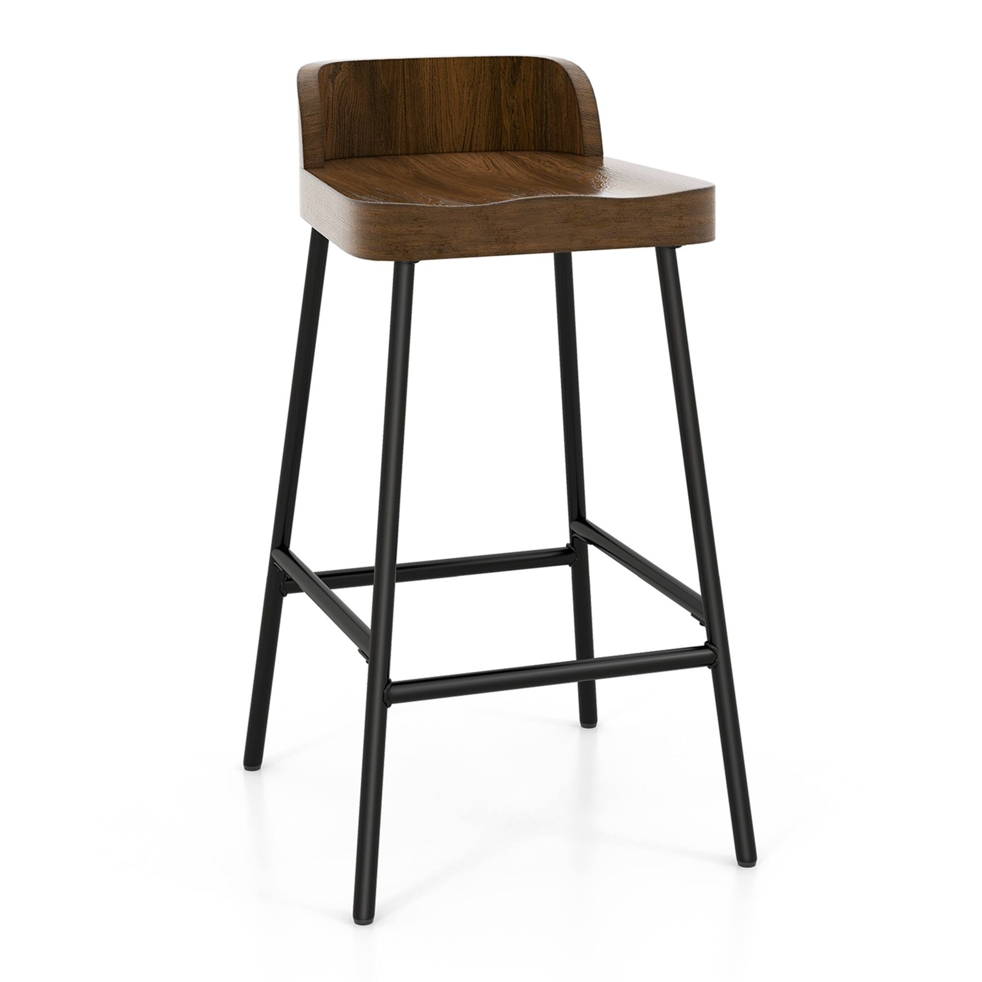 Front. Costway - Costway Industrial Bar Stool 24.5" Saddle Seat Kitchen Dining Stool with Low Back - Rustic Brown,Black.