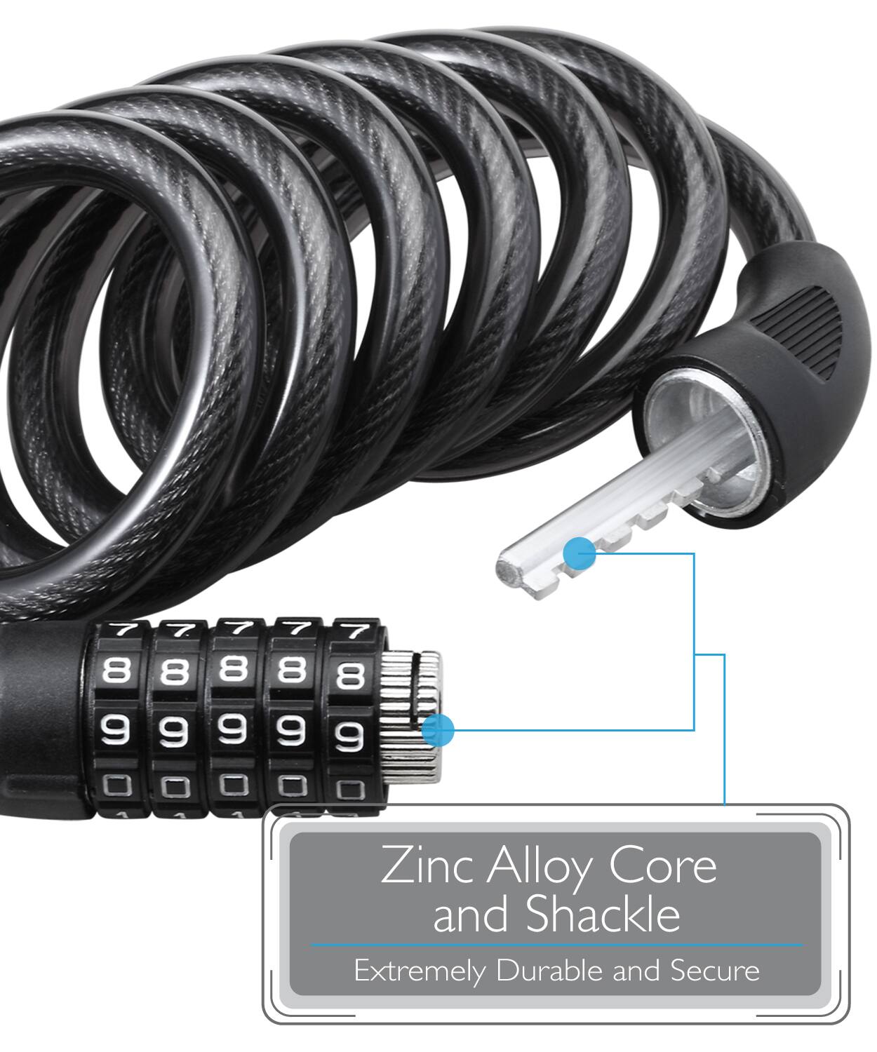 Zinc Alloy Core and Shackle  
Extremely Durable and Secure