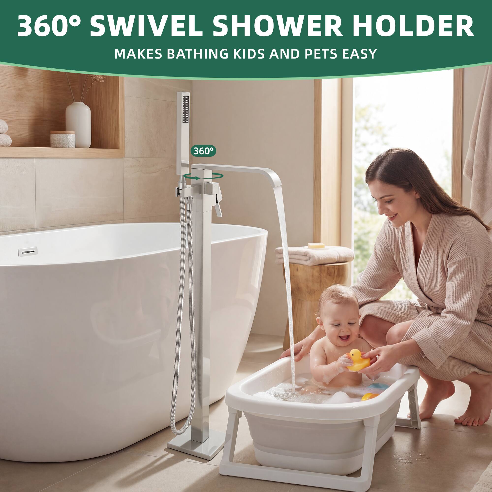 360° SWIVEL SHOWER HOLDER  
MAKES BATHING KIDS AND PETS EASY