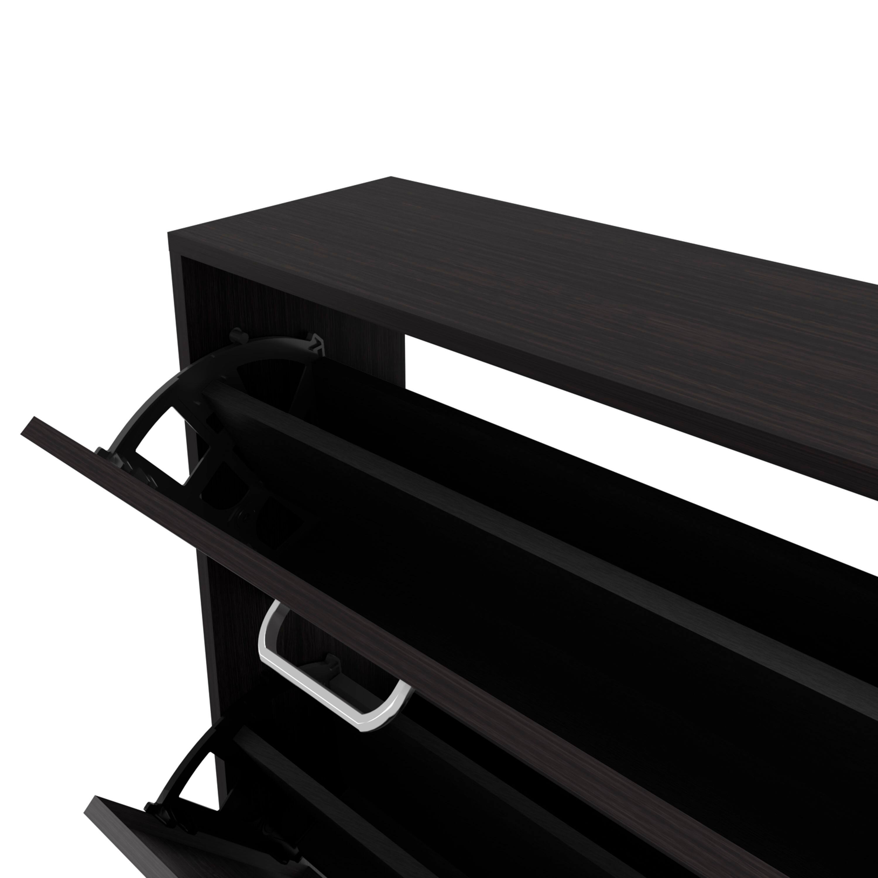 Left. TinyHomie - PIECES Shoe Rack 3 Flip-Down Compartments Slim Vertical Design Organizer Wenge - Wenge.
