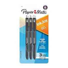 Paper Mate - InkJoy Retractable Gel Pen, Medium Point, 0.7mm, 3/Pack - Black Ink