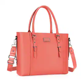 mosiso - Waterproof PU Leather Laptop Bag for Women 17.3 Inch, Vintage Briefcase Shoulder Tote Computer Bag for Work & Office - Live Coral