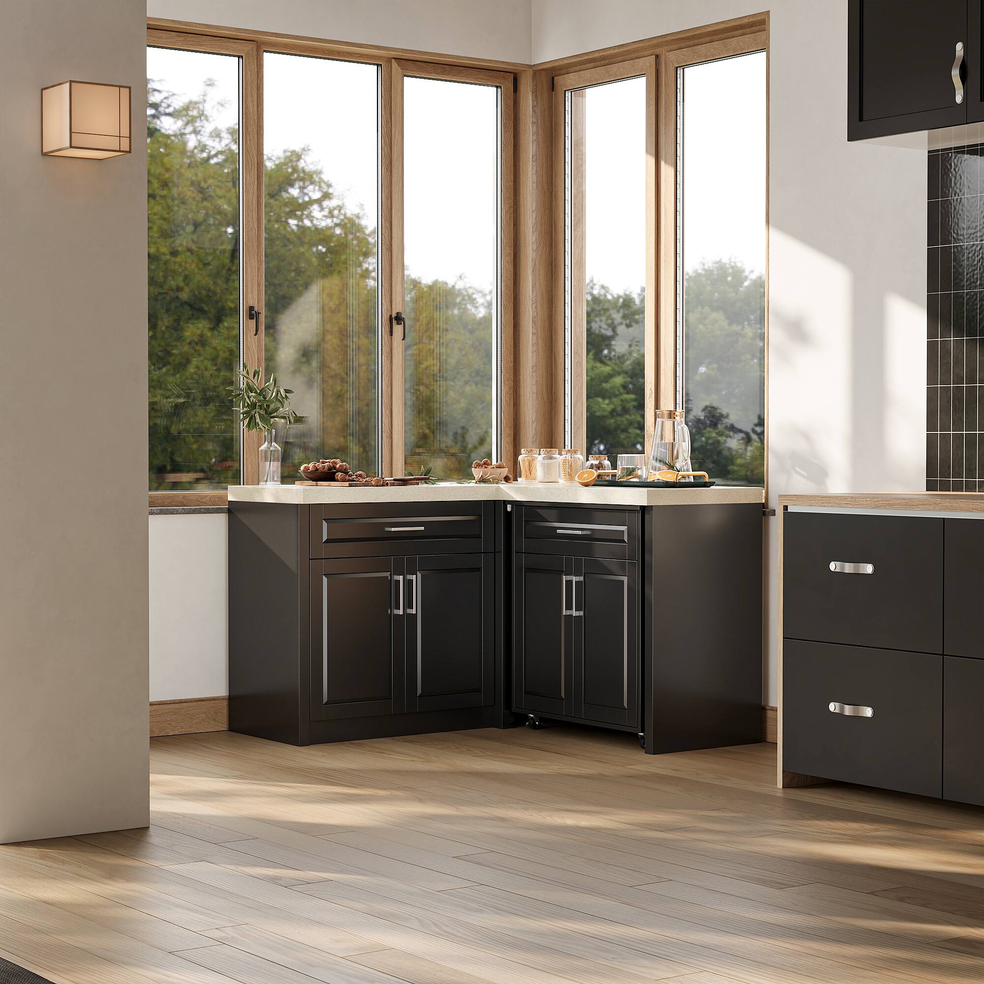 Alt View 10. FUFU&GAGA - FUFU&GAGA L - Shaped Sideboards Kitchen Storage Cabinet Space - Saving Organization Pantry Cabinet - Black.