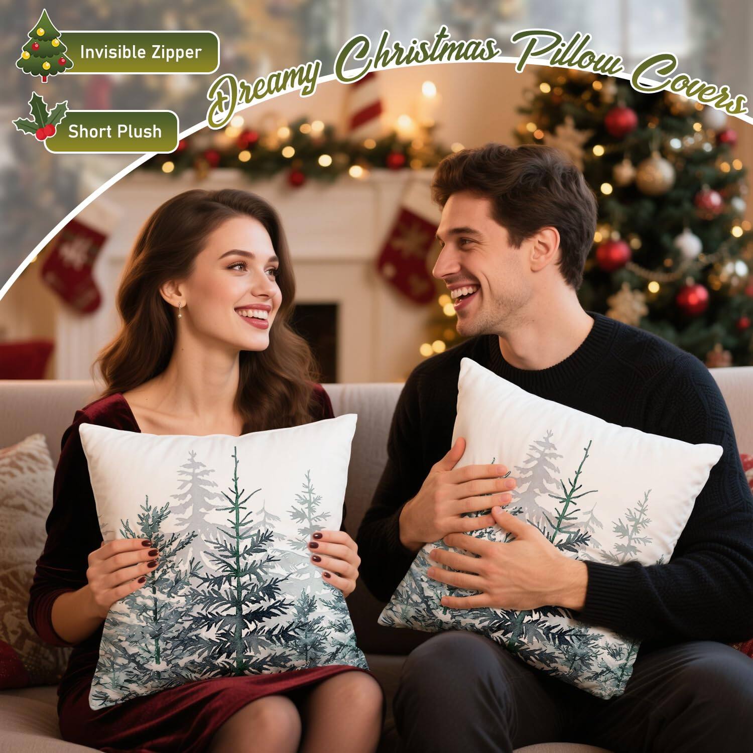 MAGICAL RUBS Christmas Tree Pillow Covers 24x24 Inch Set Of 2 Blue ...