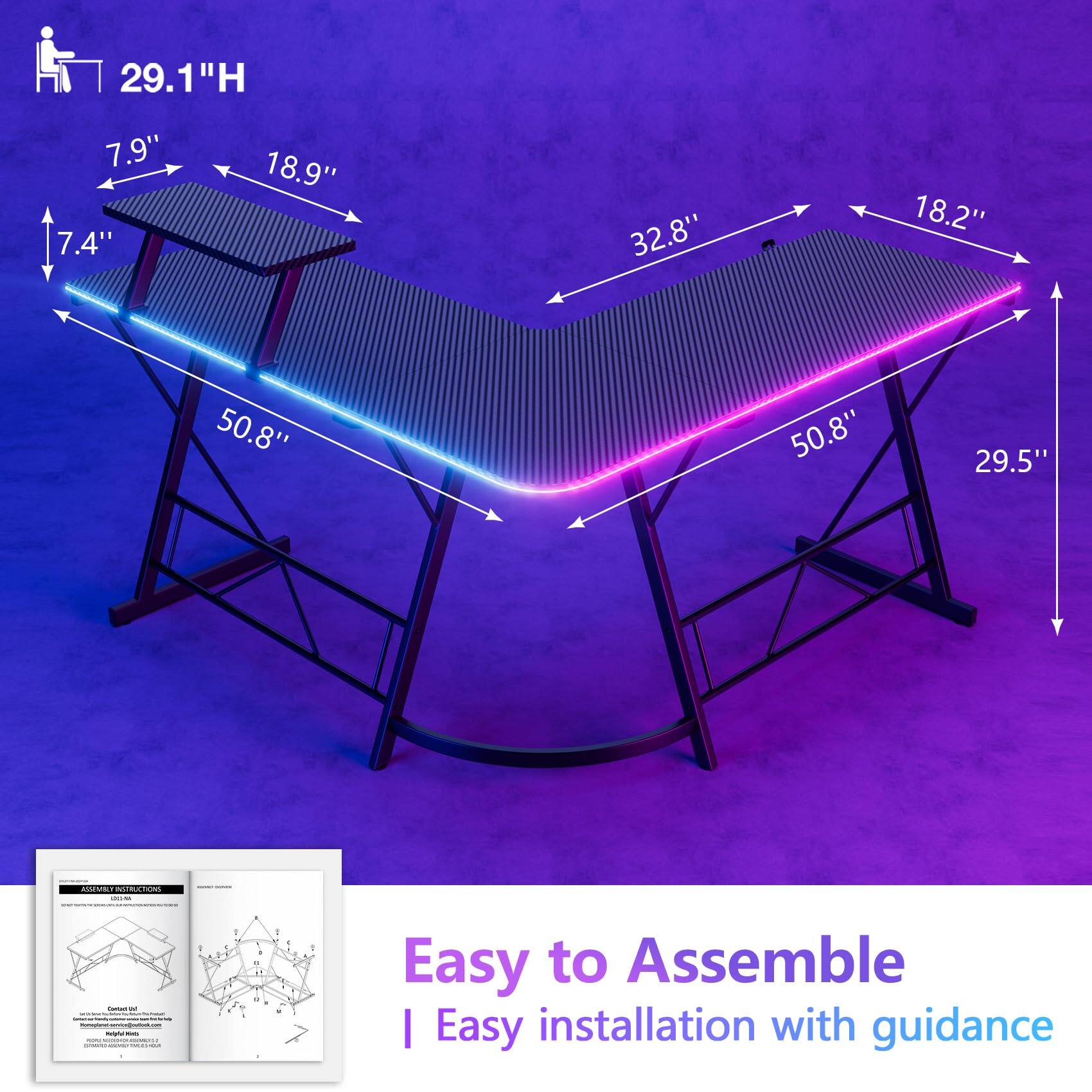 29.1"H 7.9" 7.4" 18.9" 32.8" 18.2" 50.8" 50.8" 29.5"  
Easy to Assemble  
Easy installation with guidance